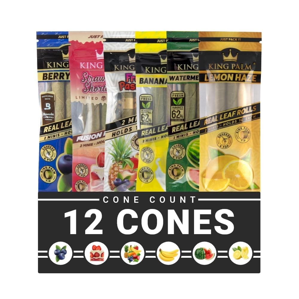 King Palm Mini Size Cones - 1 Pack, 2 Rolls - Organic Pre Rolled Cones - King Palm Cones (Mixed Bundle, 6 Packs, 12 Cones)