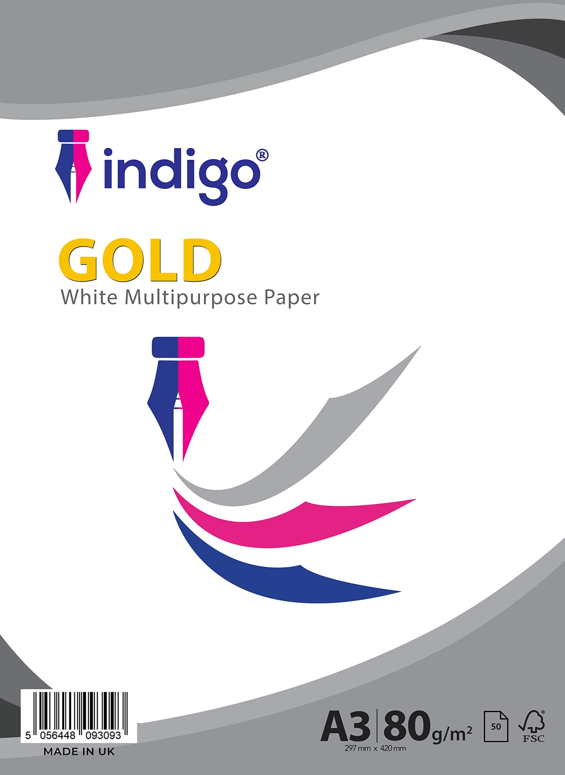 Indigo® A3 White Multipurpose Copier Paper – 80GSM, 50 Sheets | Inkjet, Laser & Copier Printer Compatible | Smooth A3 Paper for Office, School & Creative Use