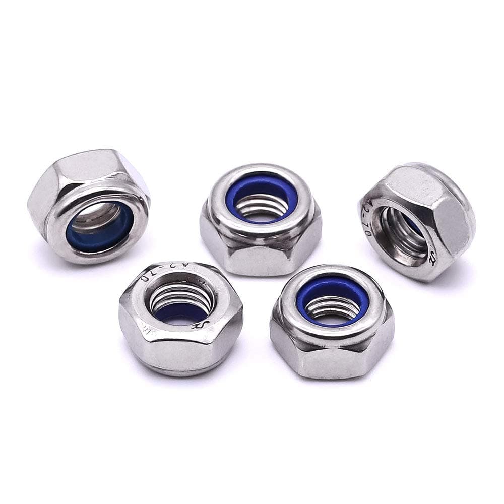 M8-1.25 (20 pcs) Nylon Insert Hex Lock Nuts 304 Stainless Steel 18-8 Locknut, Bright Finish, DIN985