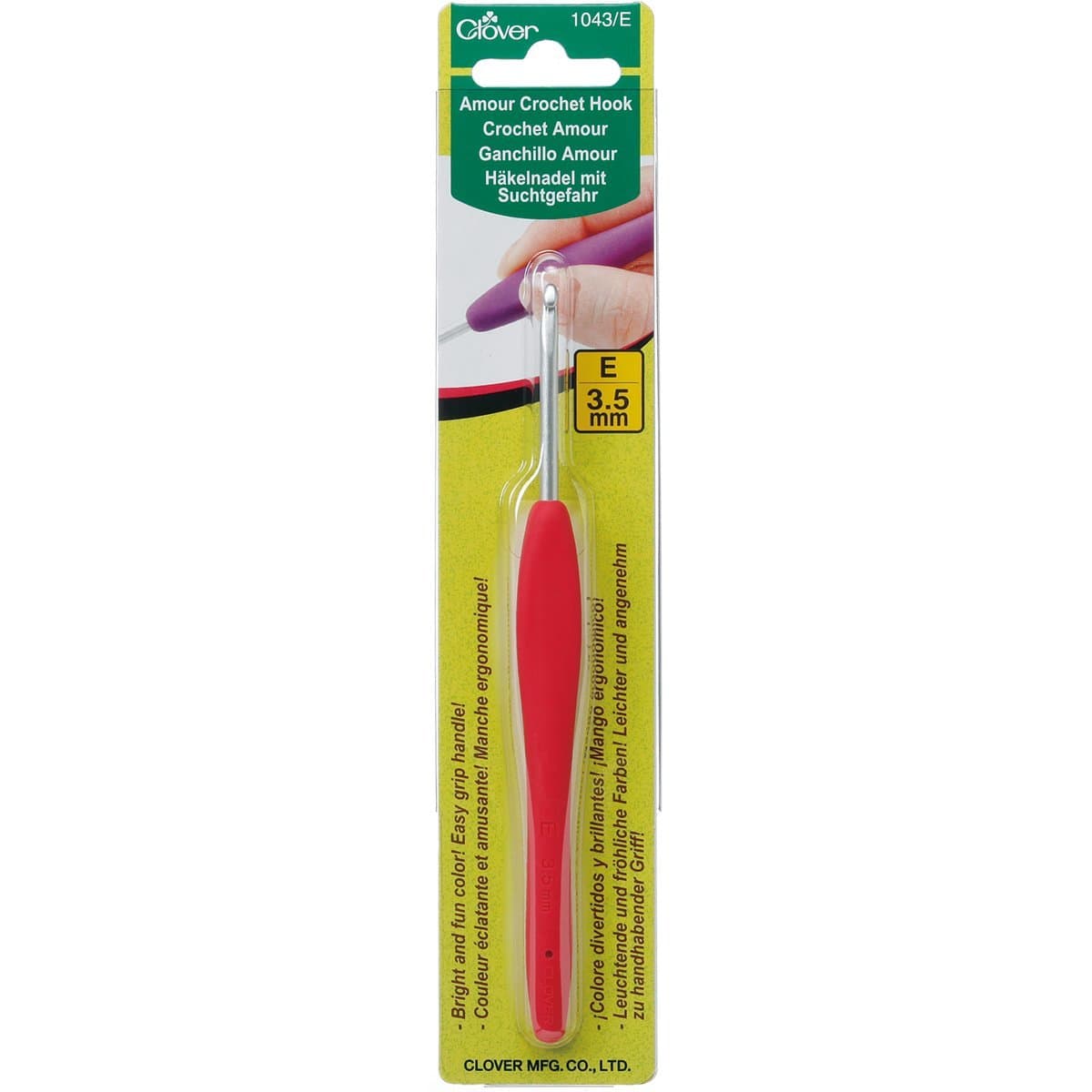 Clover 1043/E Magenta Amour Crochet Hook, Size E, 3.5mm, Red