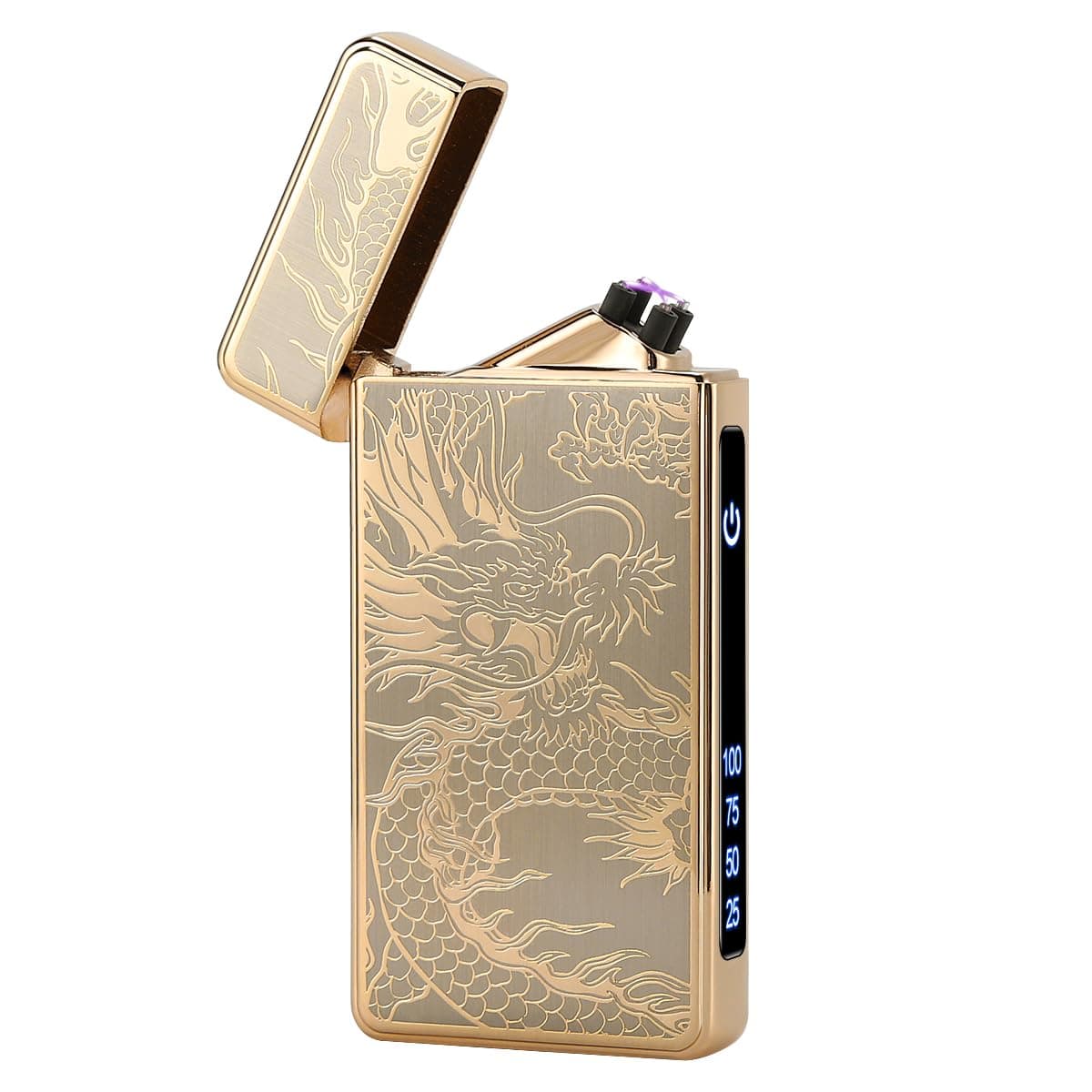Electronic Lighter Plasma Arc USB Rechargeable with LED Battery Indicator Windproof Flameless Metal Dragon Lighter for Camping Hiking Business