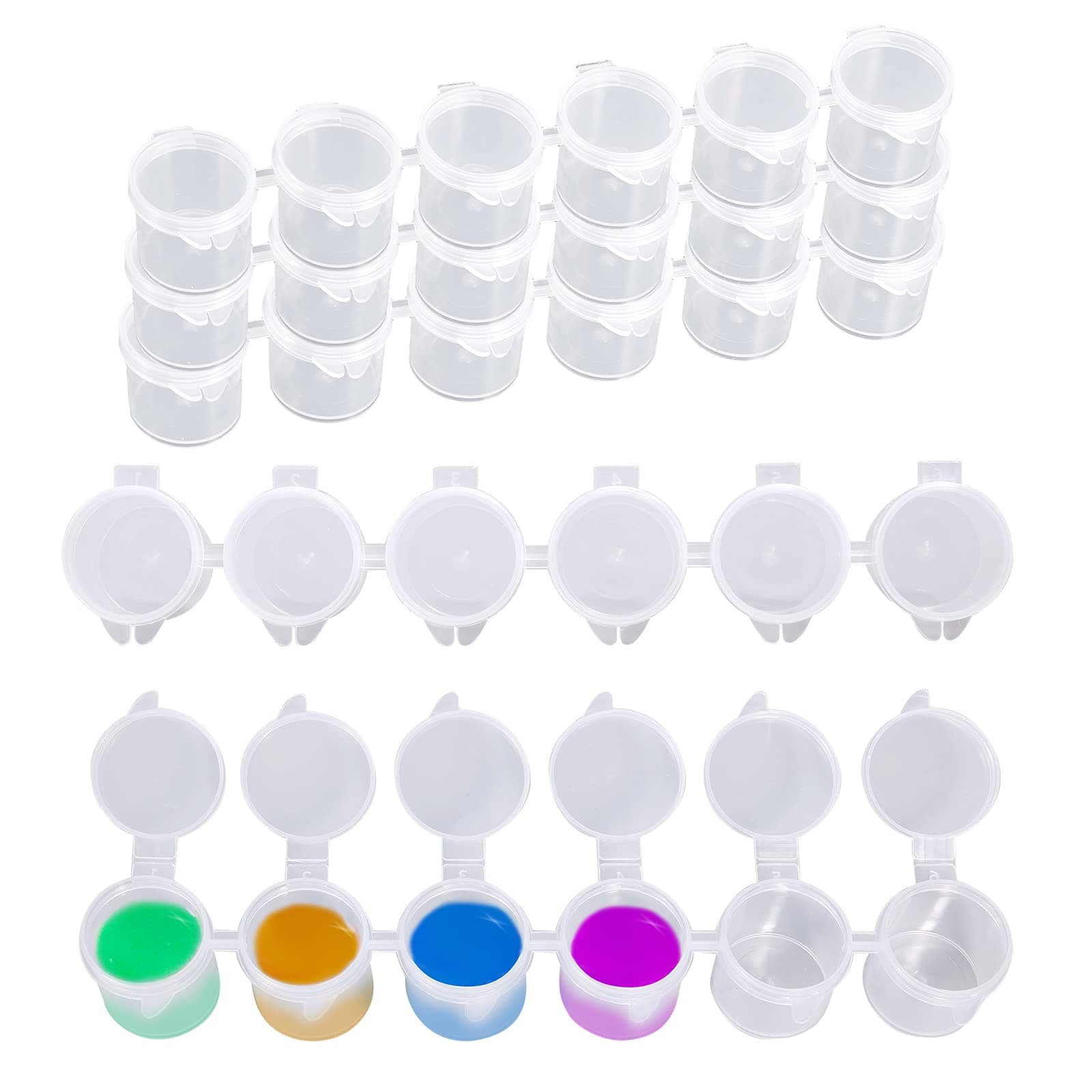 15ml/0.53oz Empty Paint Strips Paint Cup Pots, Mini Paint Pot Pod Strips Clear Plastic Storage Containers for Art Festivals Painting Classes and Family Activities (5 Strips / 30 Pots)