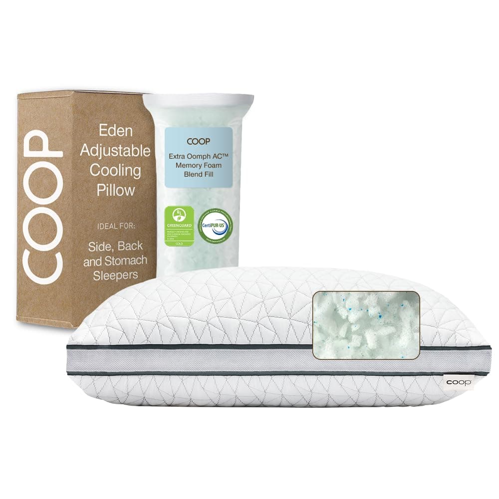 - Coop Home Goods Eden Cool Adjustable Pillow, King Size - Adjustable Memory Foam with Gel Infusion - Soft Breathable Lulltra Fabric - Ideal for All Sleepers - Eco-Friendly CertiPUR-US Certified