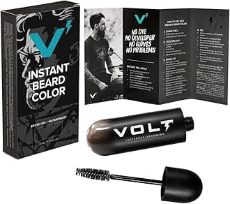 VOLTGrooming Instant Beard Color Single Pack - Smudge and Water Resistant Quick Drying Brush on Color for Beards, Mustaches & Eyebrows - 0.35 Fl Oz (10 ml), Ash (Gray/Brown)