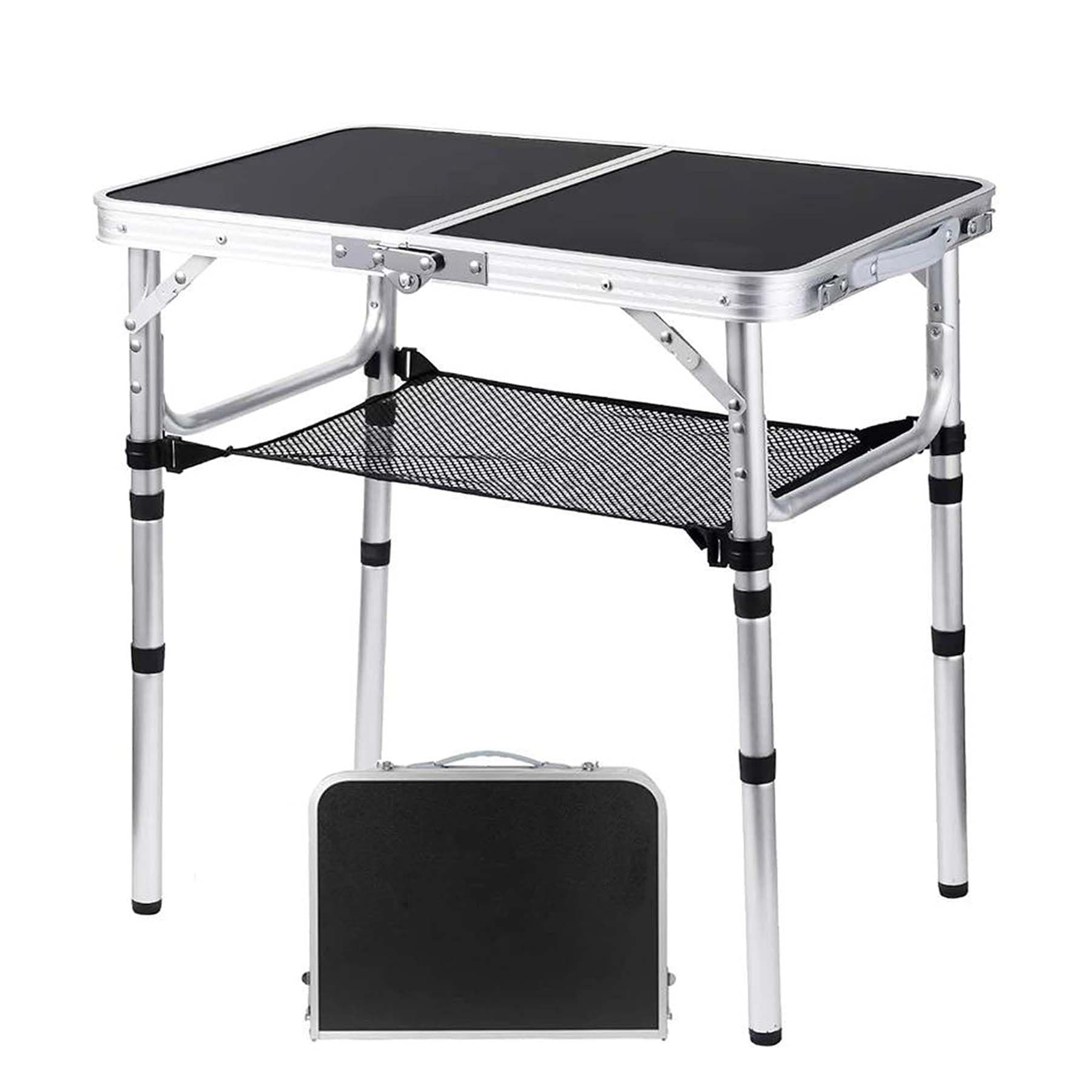Folding Camping Table, Adjustable Height Folding Table, Portable Aluminum Small Folding Table with Carry Handle for Picnic, BBQ, Indoor, Office