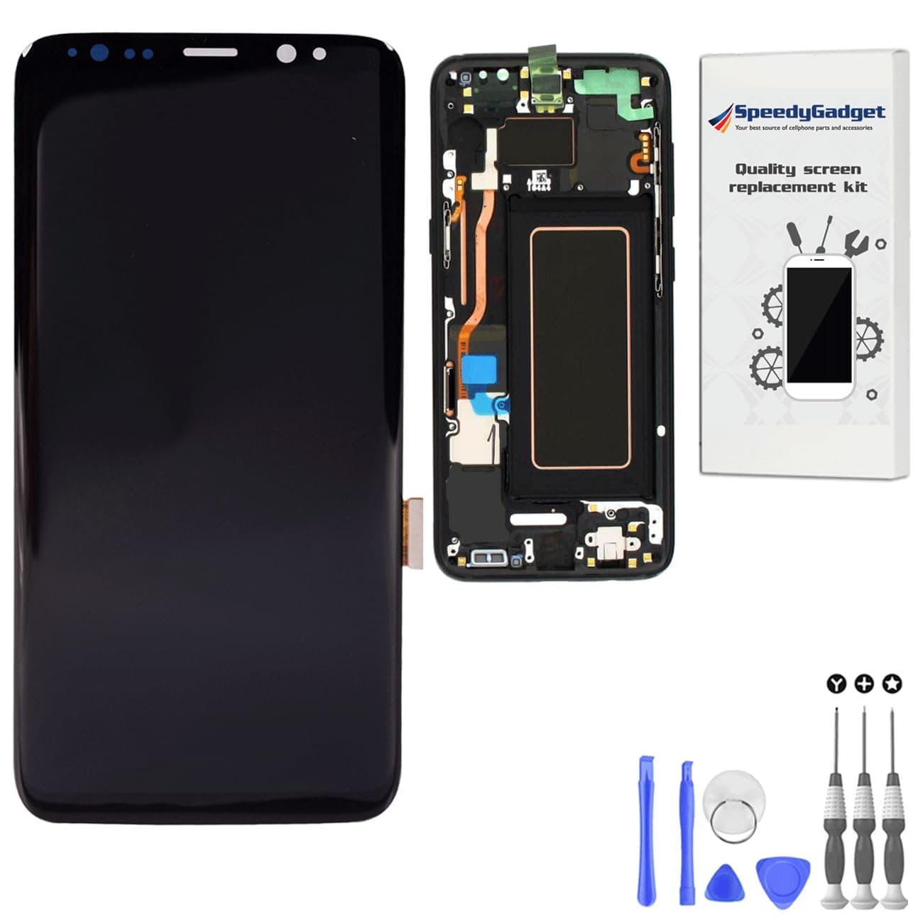 [Black Frame] Amoled LCD Digitizer Screen Touch Assembly Replacement LCD Display for Samsung Galaxy S8 by SpeedyGadget (Galaxy S8 (5.8") w/Frame (Black))