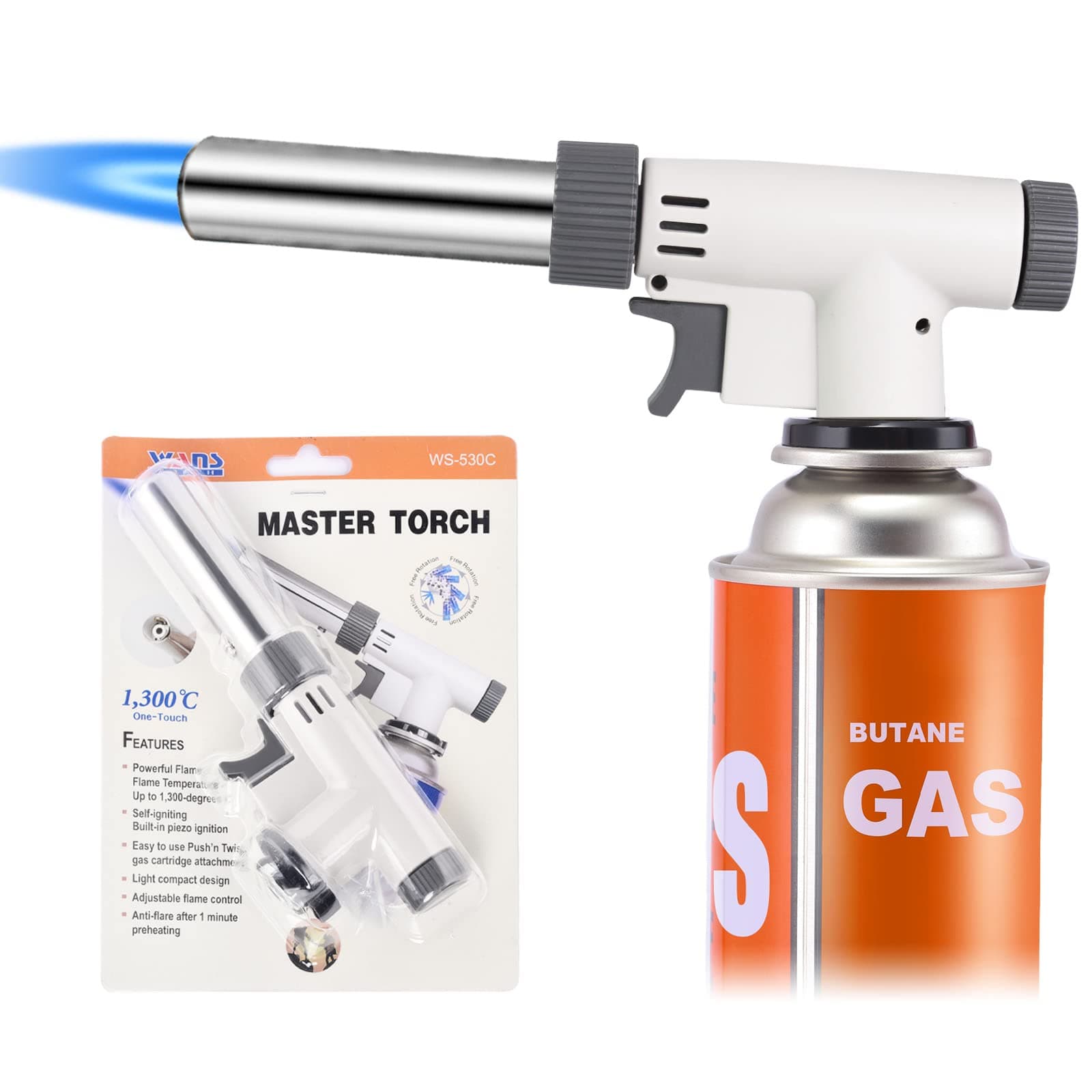 IEIK Butane Torch Kitchen Blow Lighter, 360 Degree Reverse Professional Chef Culinary Torch with Safety Lock and Adjustable Flame for Cooking Crème Brulee Soldering Baking (Butane Gas Not Included)