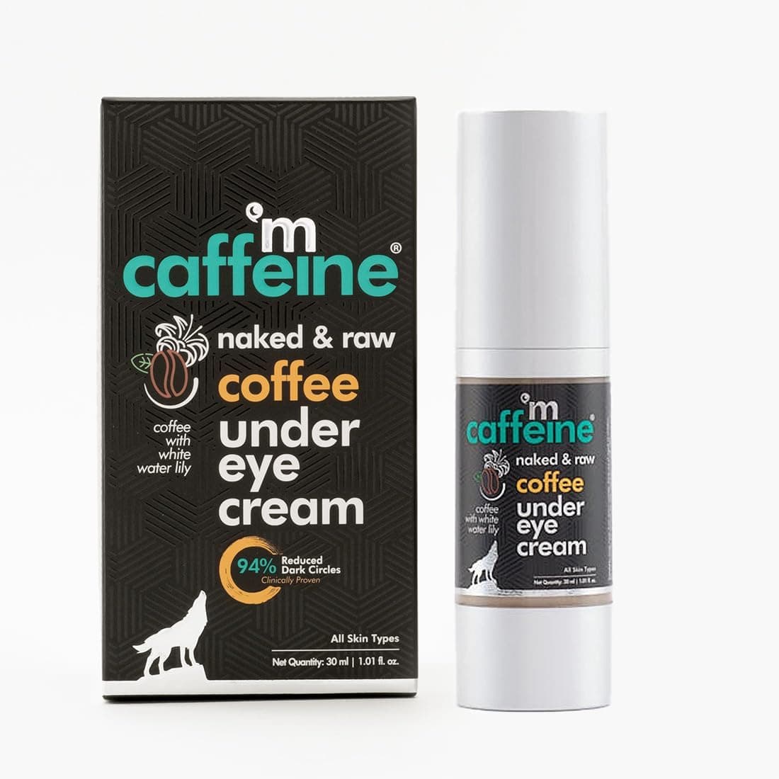 mCaffeine Coffee Under Eye Cream for Dark Circles for Women & Men | 94% Reduction in Dark Circles, Reduces Puffiness & Fine Lines | With Vitamin E & Hyaluronic Acid | 30ml