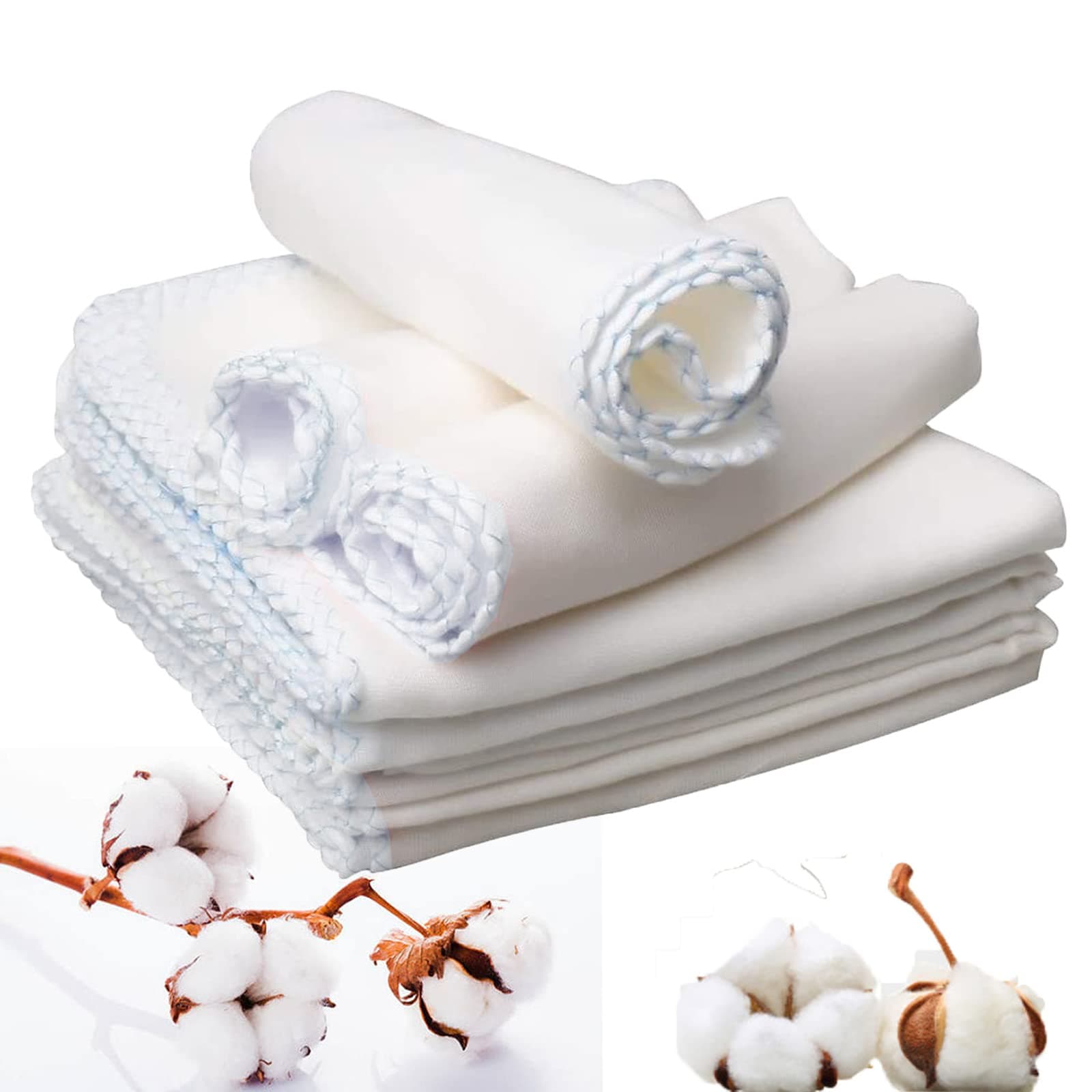 Lanjue 10 PCS Muslin Face Cloths, 12 x 12 Inch 100% Cotton Soft Skin-Friendly Muslin Squares Reusable White Muslin Cloth Machine Washable for Makeup Removal, Baby Bibs, Mouth Wipes, Face Wash Cloths