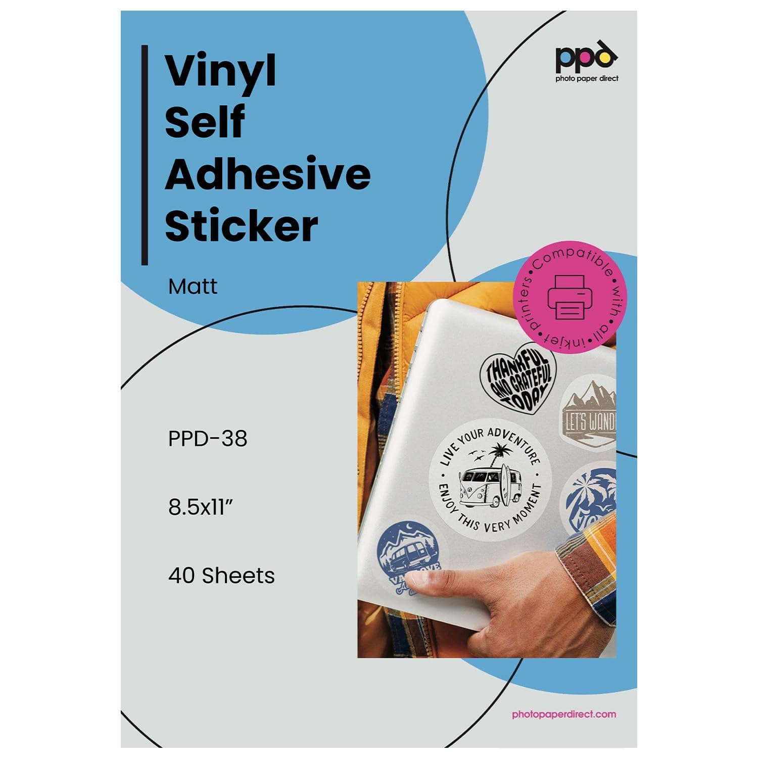 40 Sheets A4 Inkjet Printable White Matt Self Adhesive Vinyl Sticker Paper Waterproof PPD-38-40