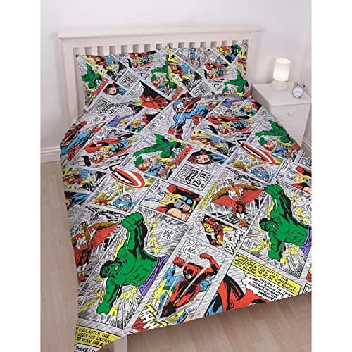 DISNEY MARVEL COMICS Marvel Comics 'Retro' Double Duvet Set - Repeat Print Design, Multi-Colour