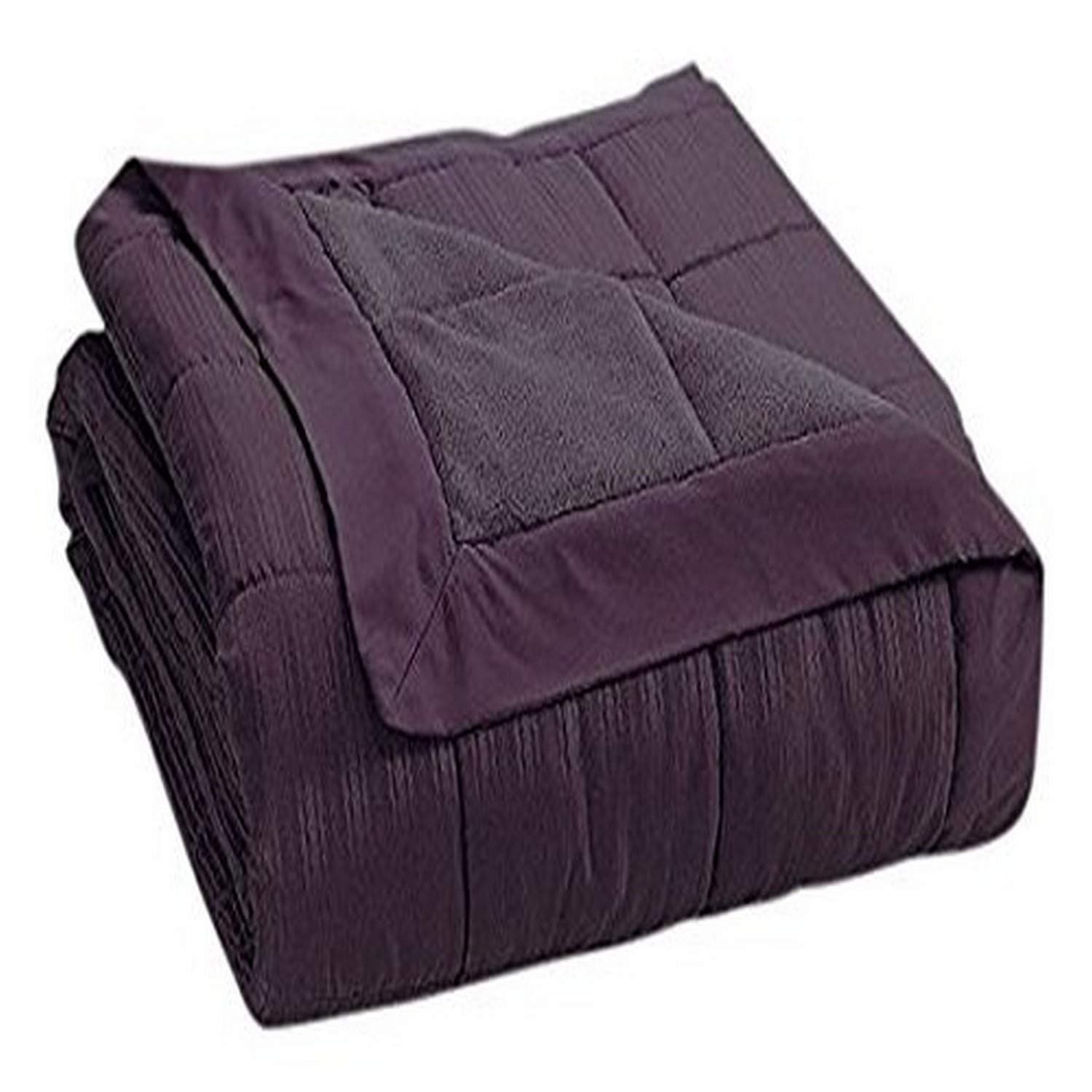 JBFF 250 Thread Count Microfiber Reverse to Fleece Goose Down Alternative Blanket, Twin, Plum