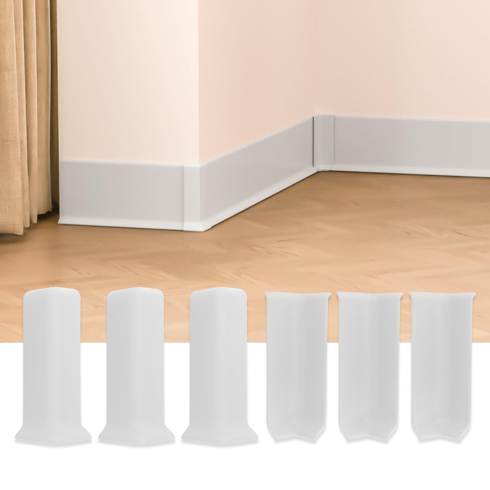 Baseboard Corner Blocks 4inch Height, Self Adhesive 3 Inside + 3 Outside Corners-Connector Between The Cove Base Wall Base Rubber Moulding Trim, Perfect Match for Our S100 Baseboard(White)