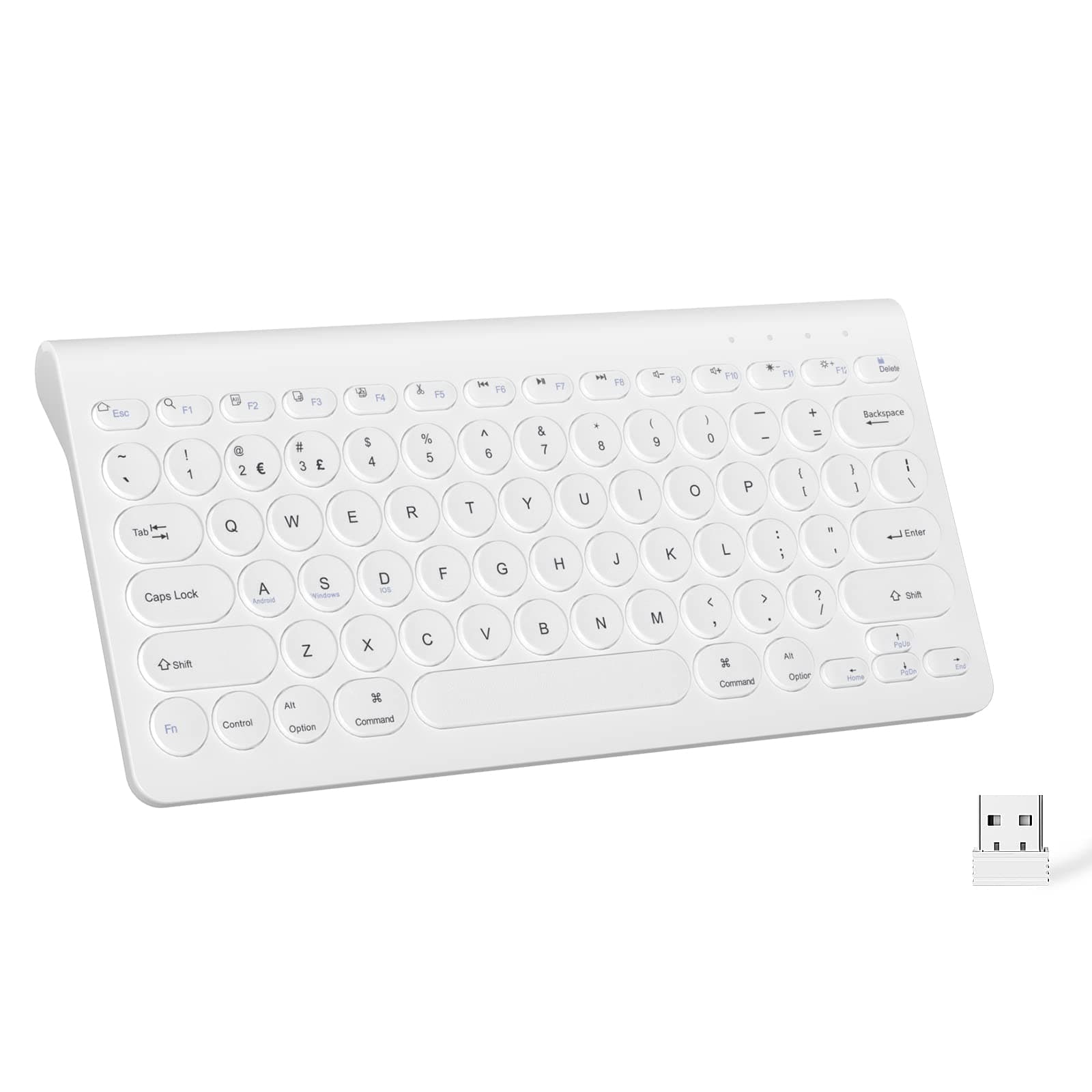 Bluetooth Keyboard & 2.4G Small Wireless Keyboard - Ergonomic and Comfortable Computer Keyboard - Slim Compact Keyboard for Laptop or Windows PC, Tablet - Plug & Play External Keyboard (White)