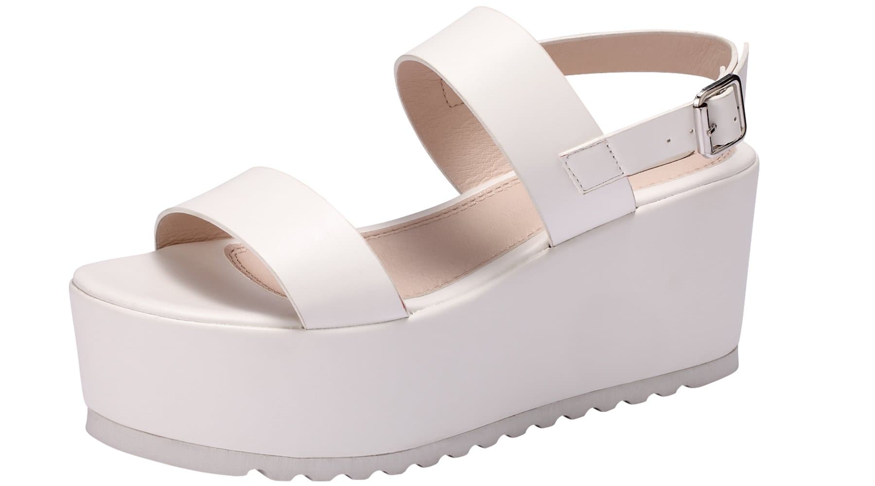 Sofree Women's Platform Open Toe Ankle Strap Heeled Wedge Platform Sandal (10, White)