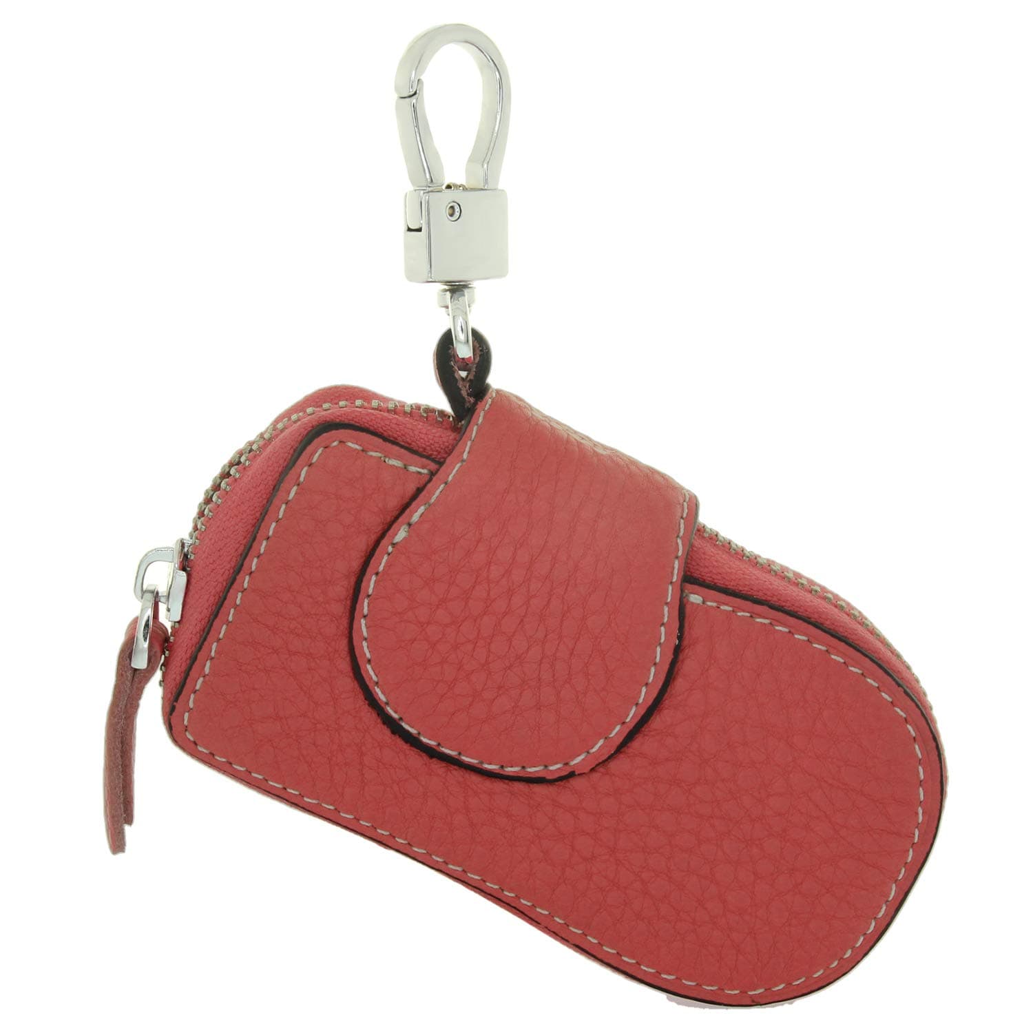 Cowhide Leather Key Case Wallet Keychain Keyring Snap Button Zip Closure