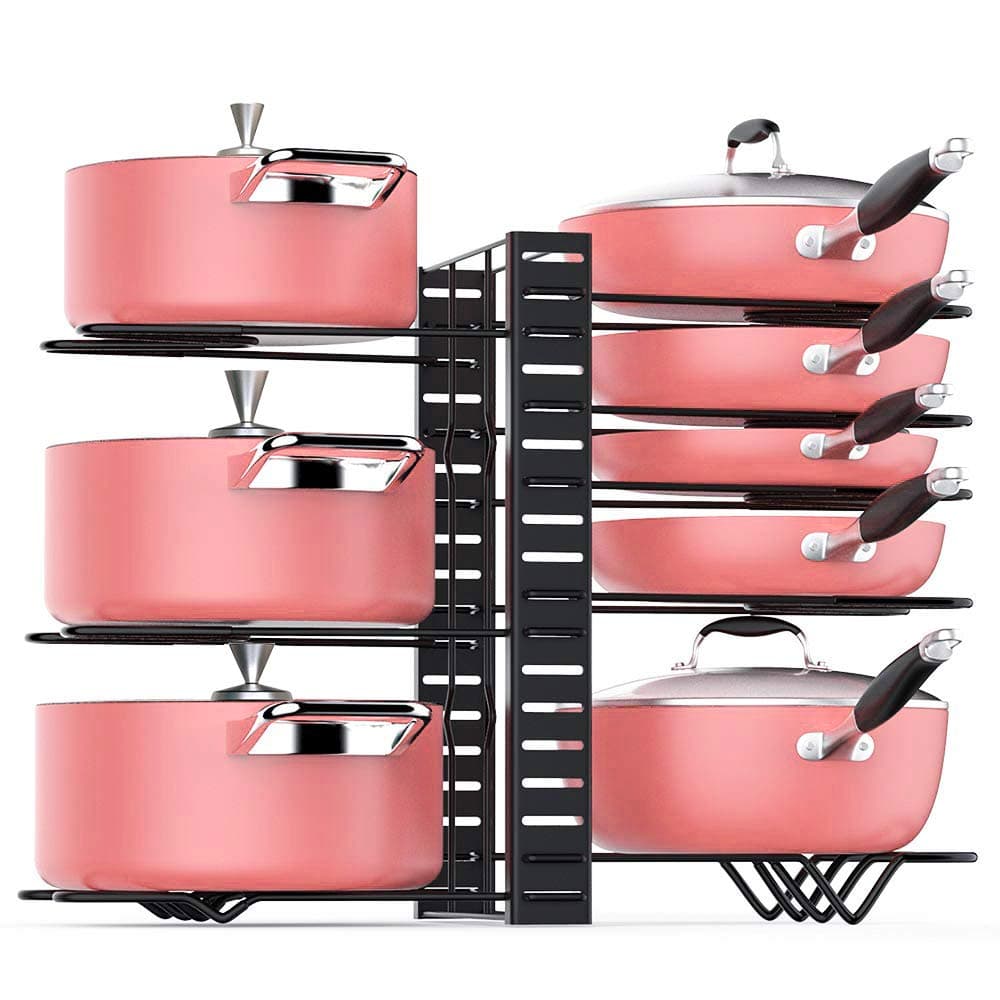Pot Rack Organizer 3 DIY Methods Height Adjustable Cookware Organizer Kitchen Pan and Pot Lid Holder (Upgraded)
