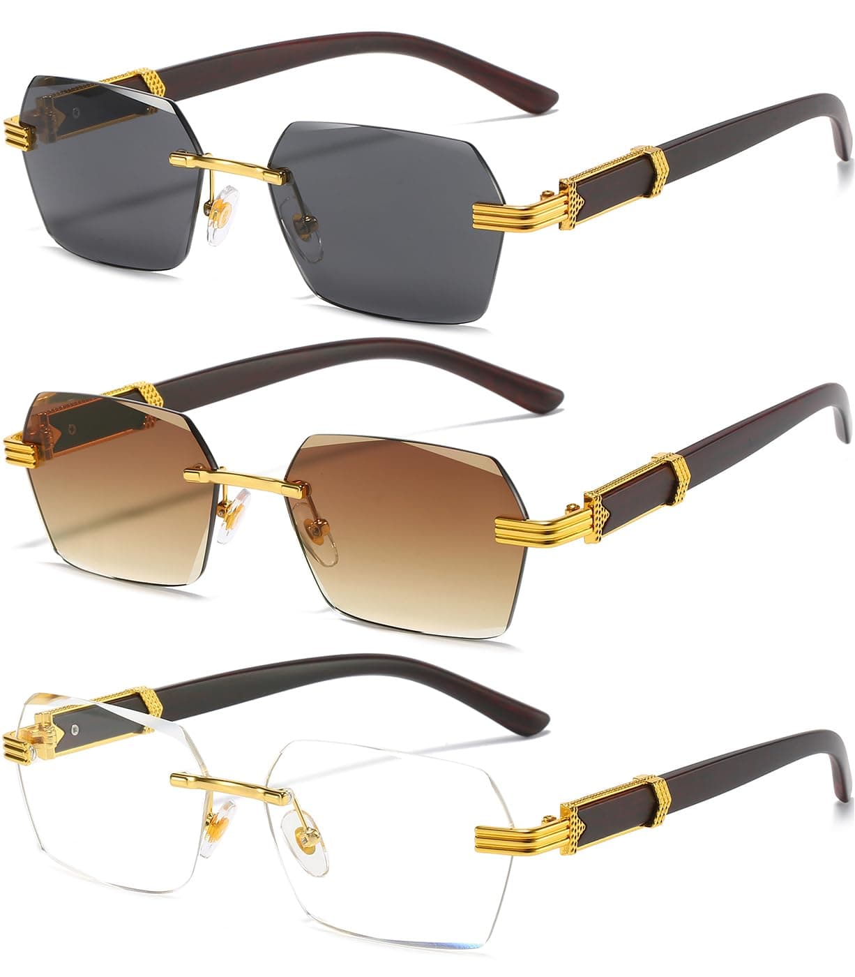 AIEYEZO Retro Rimless Sunglasses Rectangle Unisex Vintage Frameless Sun Glasses Fashion Square Tinted Glasses