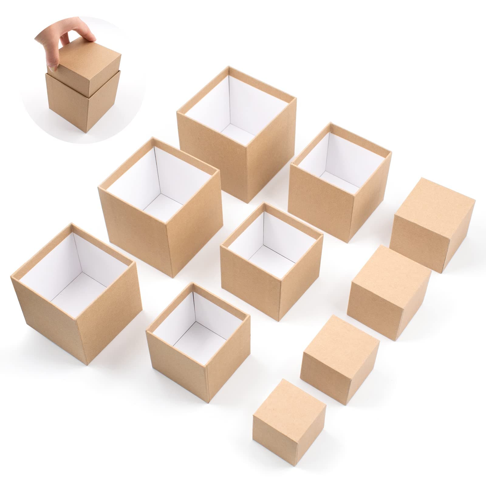 Nesting Gift Boxes Set Prank Gift Boxes Gift Wrap Boxes Surprise Box Small Square Kraft Paper Box Inside Box Gift Set for Christmas Halloween Birthday 10 Cartons No Lids (1.7-3.5 Inch), Brown