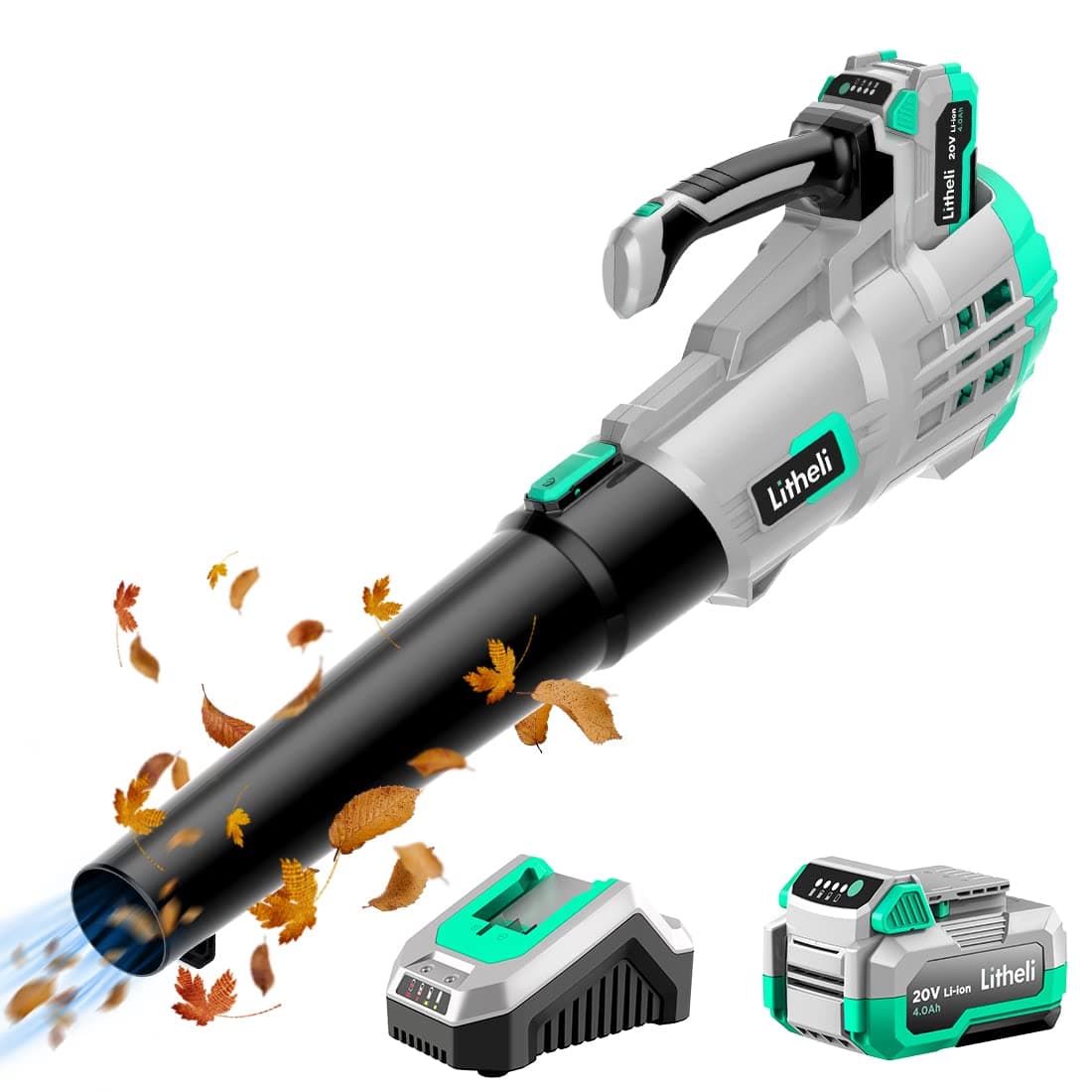 20V Cordless Leaf Blower 350 CFM 85 MPH, Variable Speeds Electric Leaf Blower Battery Powered for Blowing Leaves, Dust, Snow, 4.0 Ah Battery & Fast Charger Included