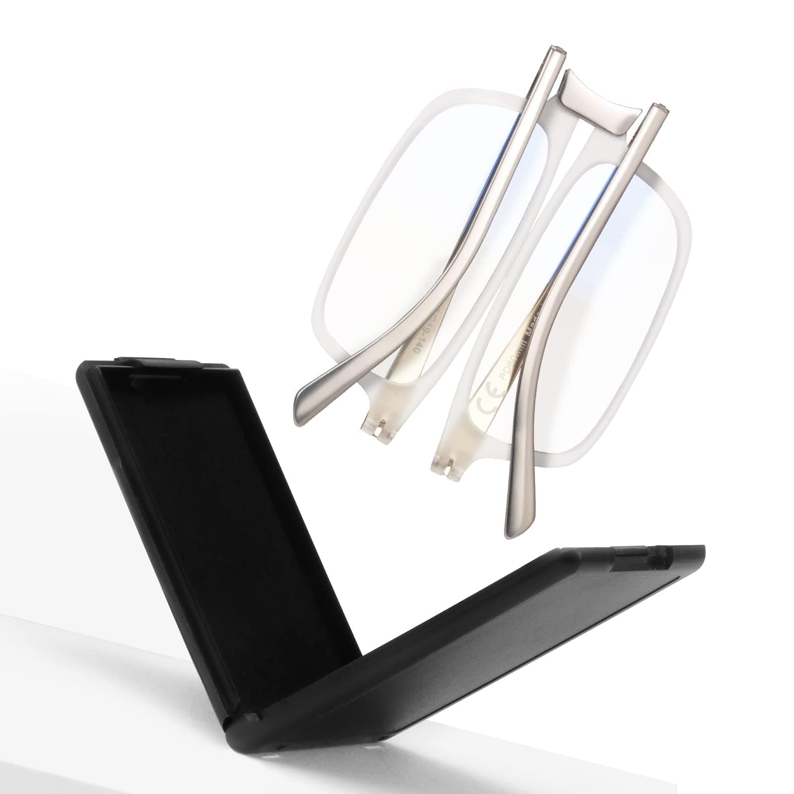 SKYOAK Evolved Folding Reading Glasses For Women Men Blue Light Blocking Anti UV Eyestrain Foldable Portable Compact Readers with Flat Hard Case Pocket Computer glasses 3.25 CLEAR