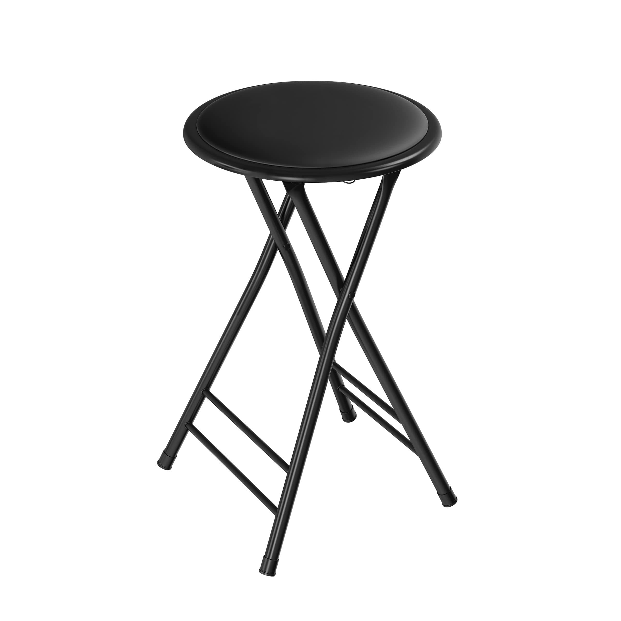 Folding Stool - Backless 24-Inch Stool with 225lb Capacity for Kitchen or Rec Room - Portable Indoor Counter Bar Stools (Black)