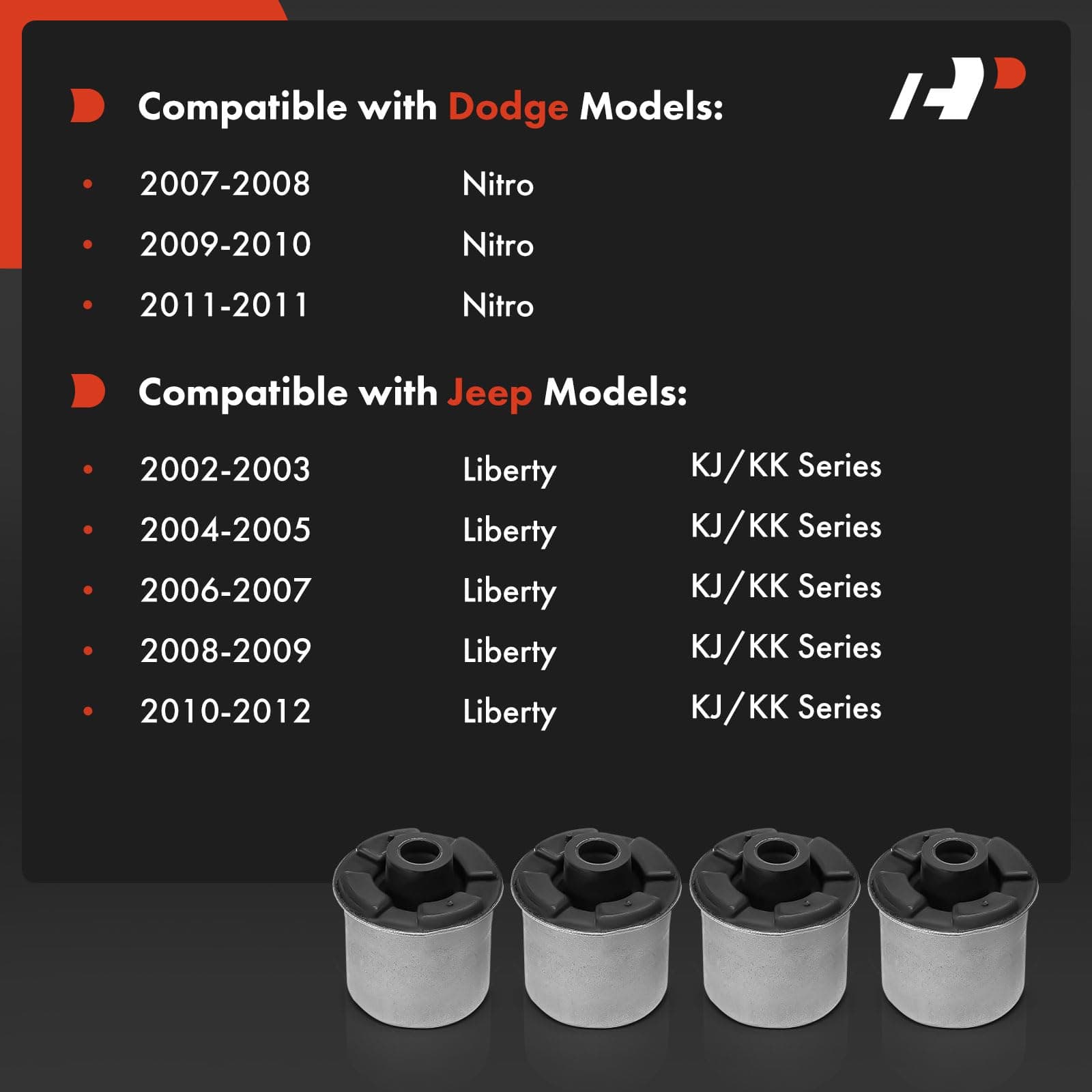 A-Premium 4 x Front Lower Forward and Rearward Control Arm Bushing Kit, Compatible with Jeep Liberty 2002-2012 & Dodge Nitro 2007-2011