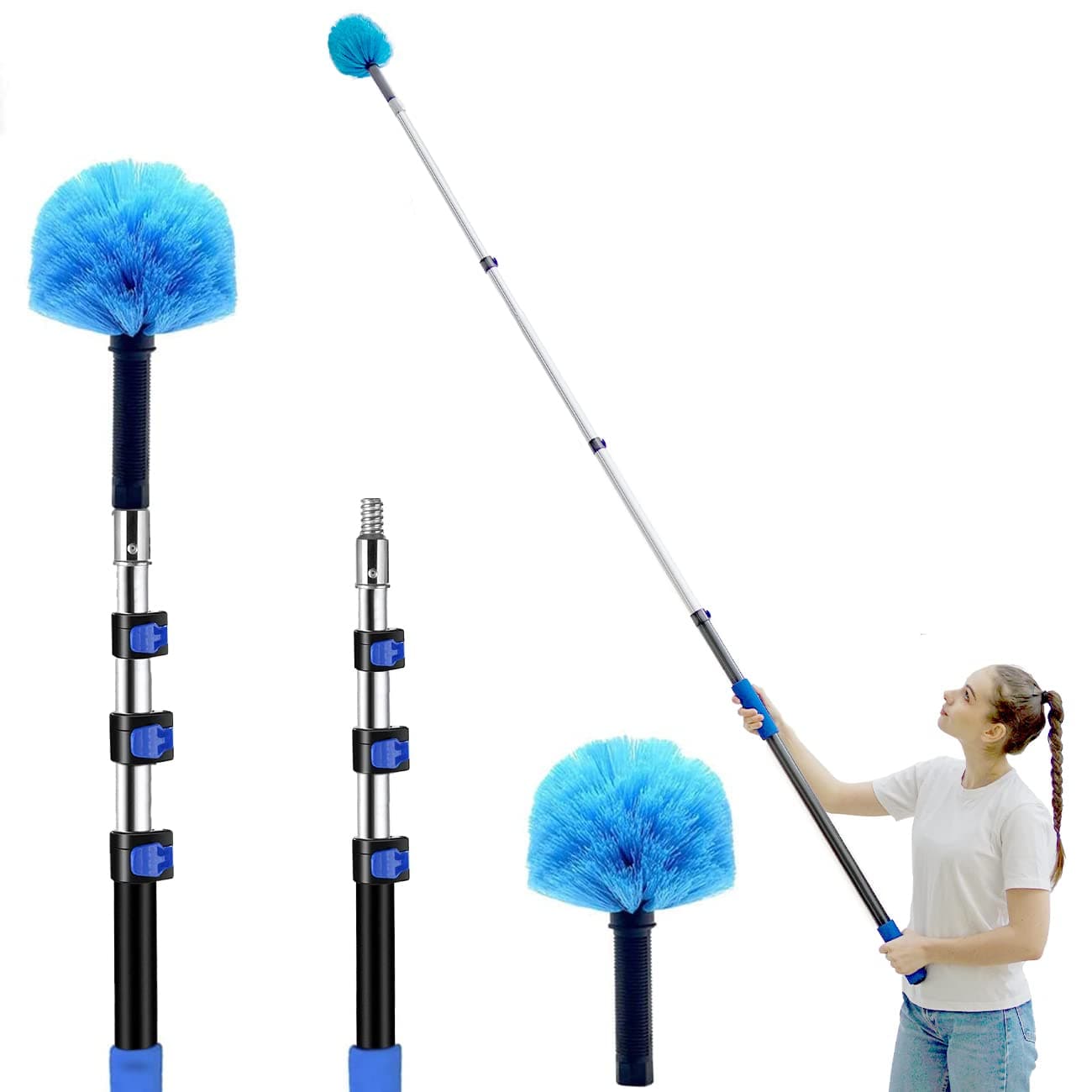 20 Foot Cobweb Duster with Extension Pole 2 PCS, Webster Cobweb Duster for High Ceilings/Corners, Spider Web Brush with Pole for Outdoor & Indoor Web Cleaning, Outdoor Cobweb Brush Kit by MAYKI