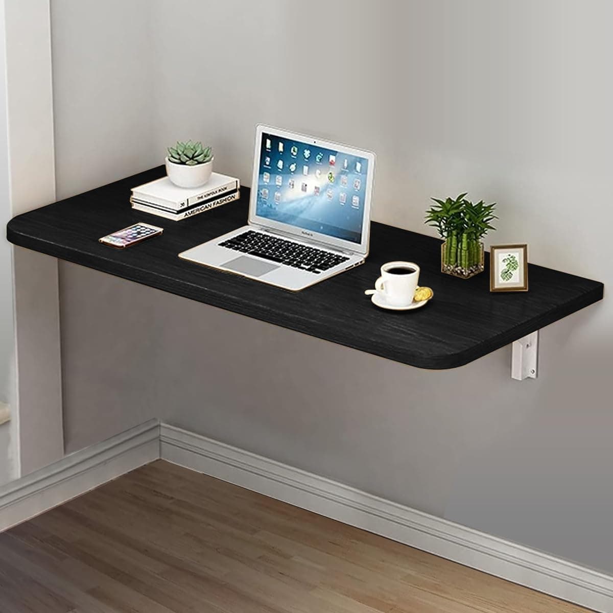 VITION Computer Wall Mount Stand Folding Wall-Mounted Drop-Leaf Table,Metal Folding Shelf Bench Table Bracket (Black, 60 X 100 cm)