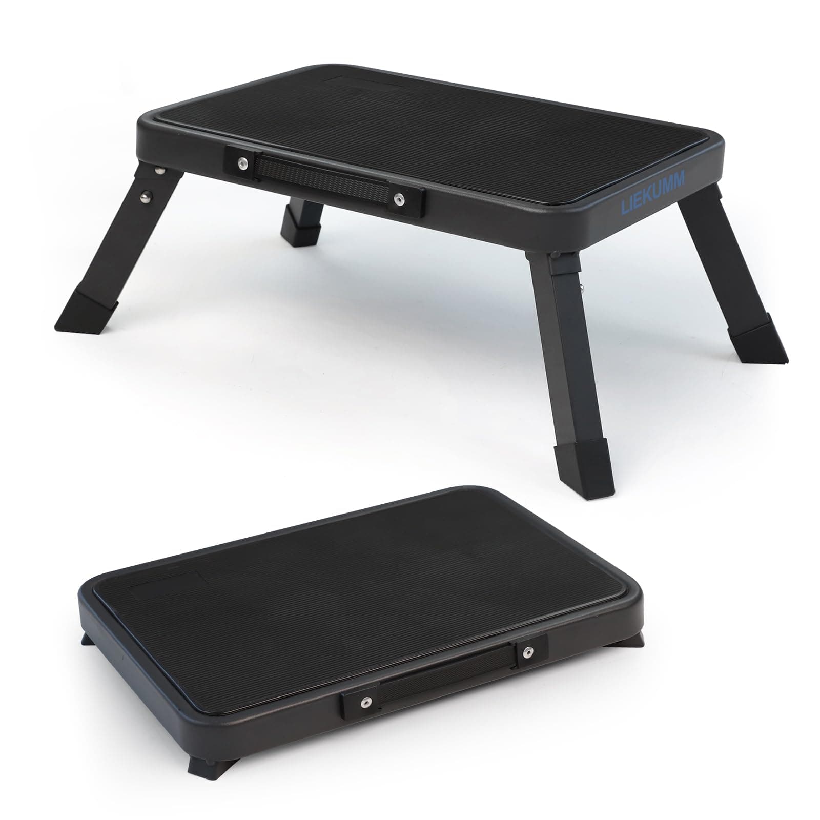 LIEKUMMPortable Step Stool, Foldable One Step Ladder, Work Step Platform with Non-Slip Rubber Feet, Work Platform for Motohome, Garage, Kitchen, Office, Black, 150KG Capacity