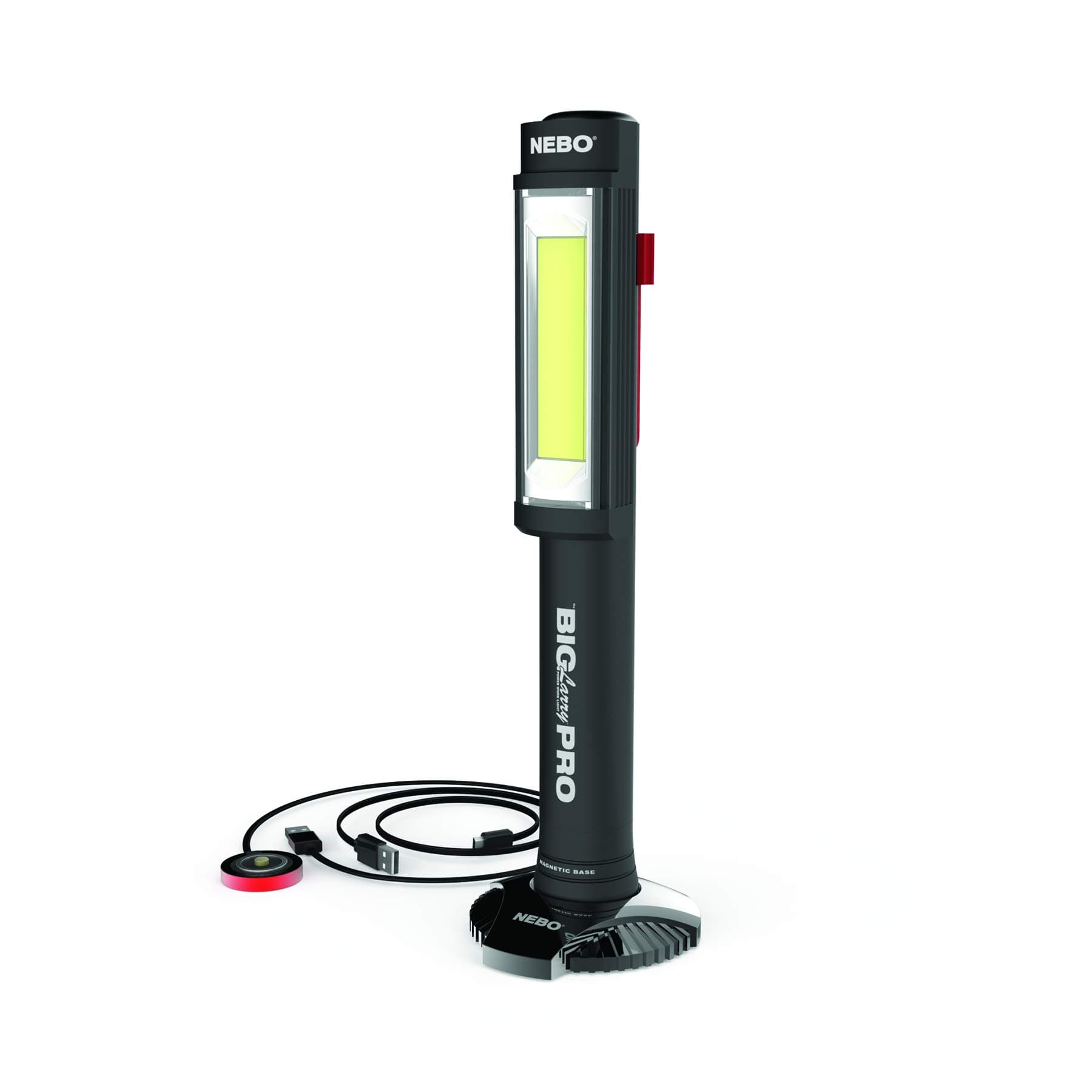 NEBO Big Larry PRO - High Power 500 Lumen COB Work Light - Red Hazard Flasher - Fully Rechargeable - Water and Impact Resistant