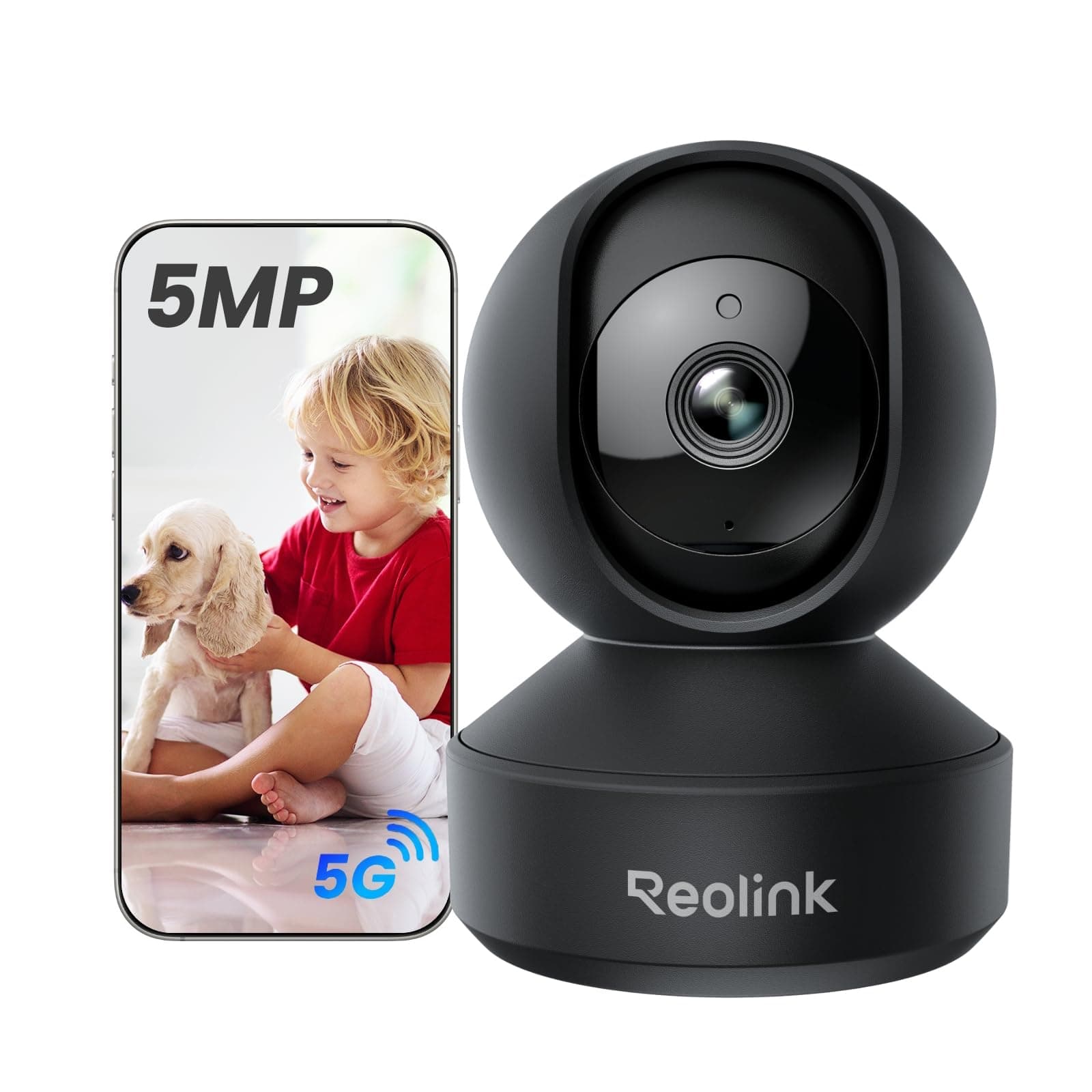 Indoor Security Camera 5MP Pan/Tilt, Pet Camera with Auto-Tracking, Crying Detection for Baby monitor, Privacy Mode, 3K Night Vision, 2.4/5GHz WiFi Camera Plug-In, 2-Way Audio, E1 Pro Black