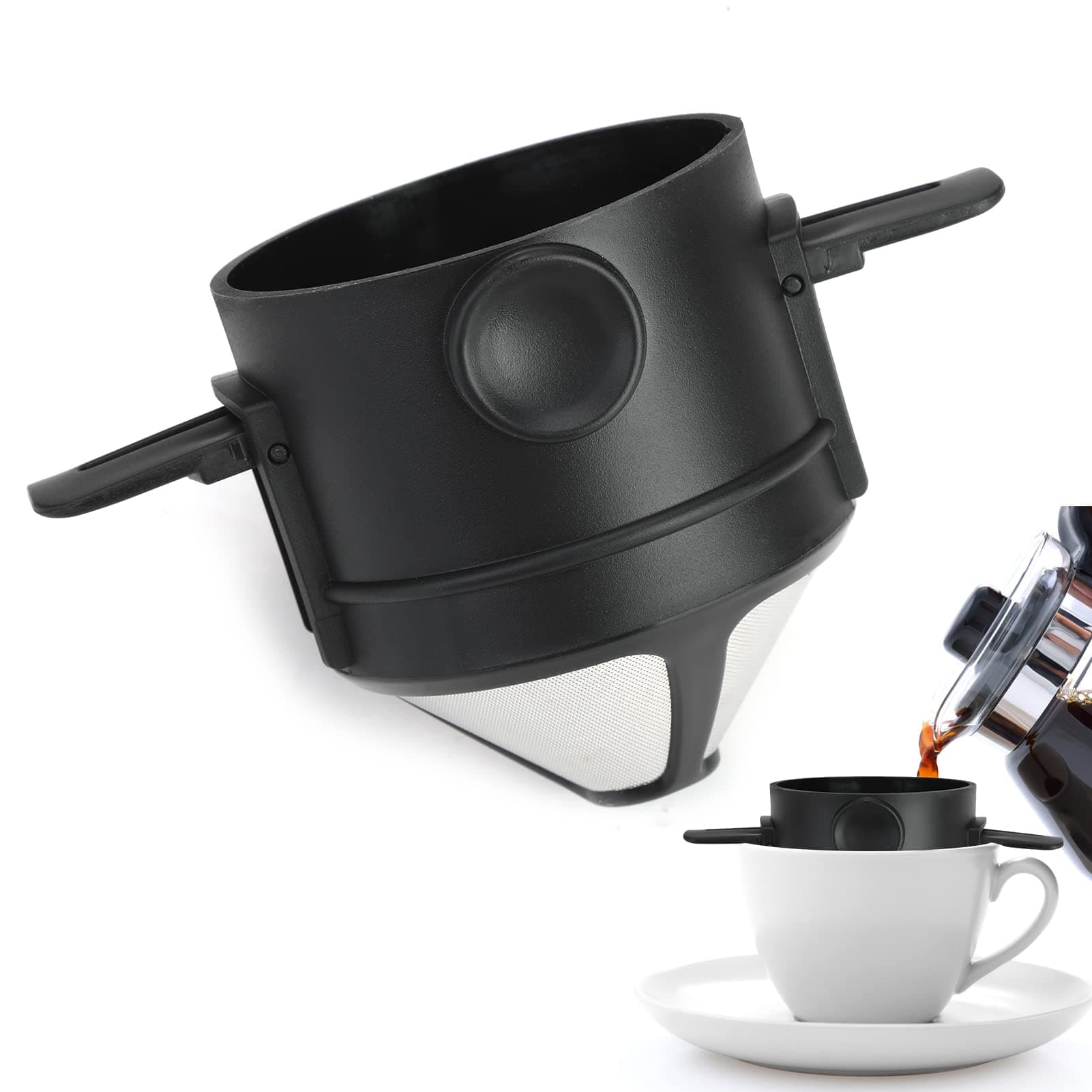 Pour Over Coffee Filter Reusable Coffee Dripper Coffee Maker Stainless Steel Filter Paperless Collapsible Funnel for Home Office Travel and Camp, Portable and Eco-Friendly Funnel Brewing Solution