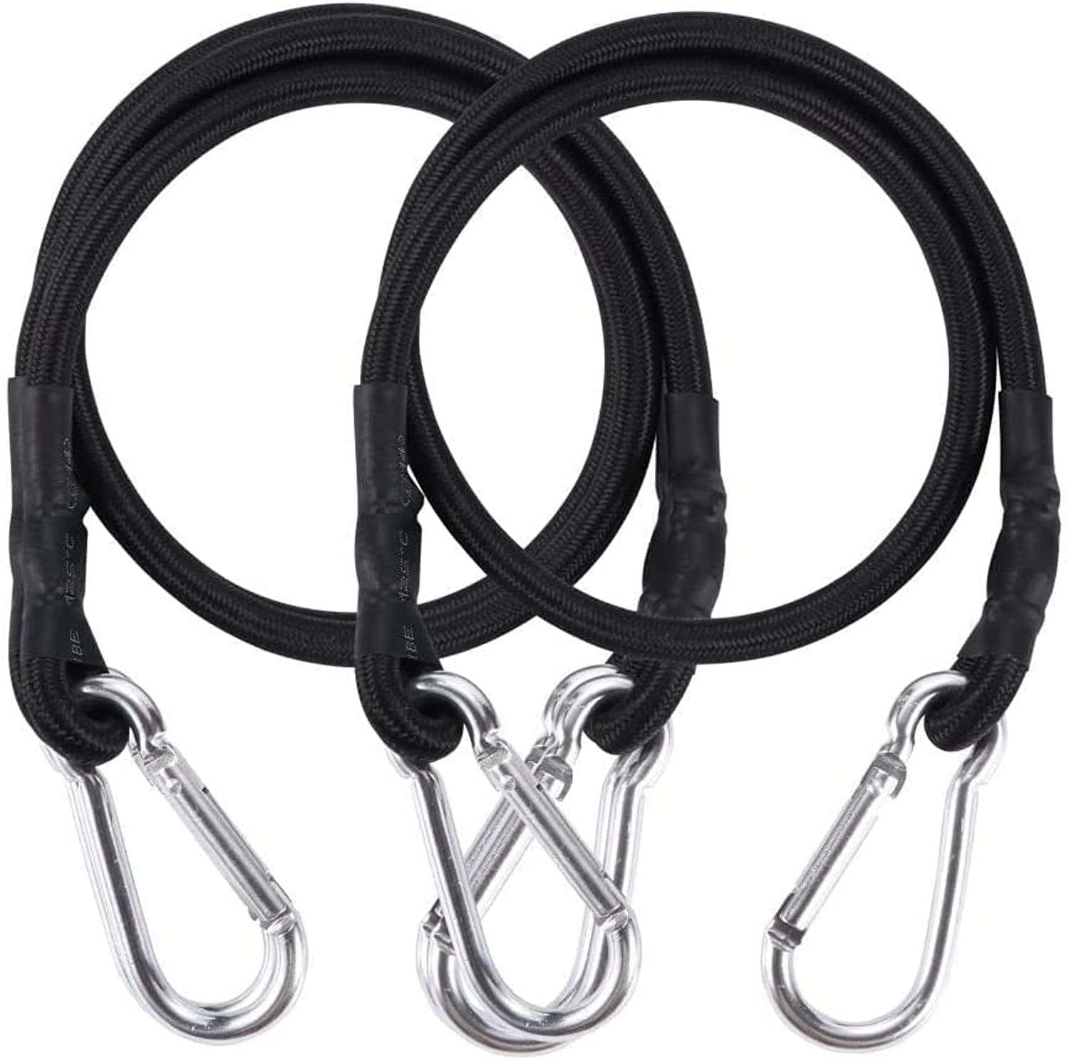 Azonee 2M Extra Long Bungee Cord, Anti Falling Fixed Lashing Rope with Carabiner Black, Elastic Binding Rope for Truck and Electric Vehicle Packaging 2Pcs