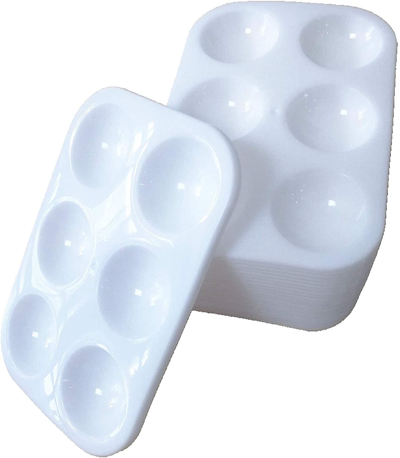 Mooerca 24 Pieces White Paint Plastic Palettes 6 Well Rectangular Watercolor Oil Palette Painting Tray Artist Craft Palettes