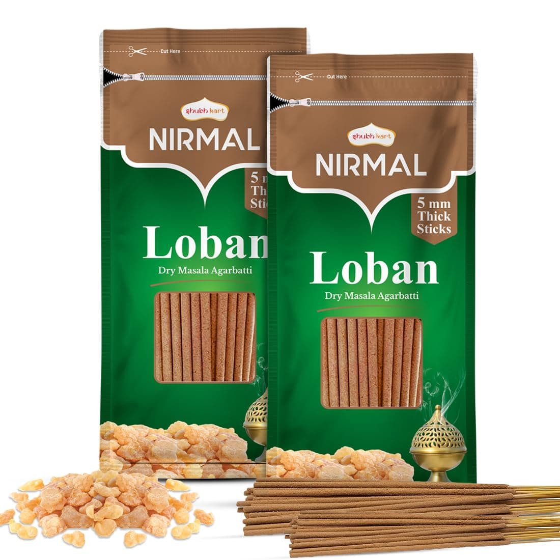 Nirmal Loban Dry Masala Agarbatti Zipper 125gms - 5mm Thick Sticks | Special Long Lasting Agarbatti for Puja, Havan, Rituals | Pooja Room Items for Aromatic Environment (Pack of 2)