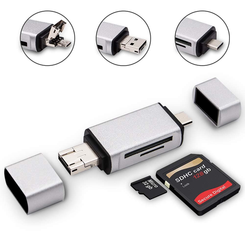 SD Card Reader, 3 in 1 USB Type C/Micro USB Male Adapter and OTG Function Portable Memory Card Reader for & PC & Laptop & Smart Phones & Tablets
