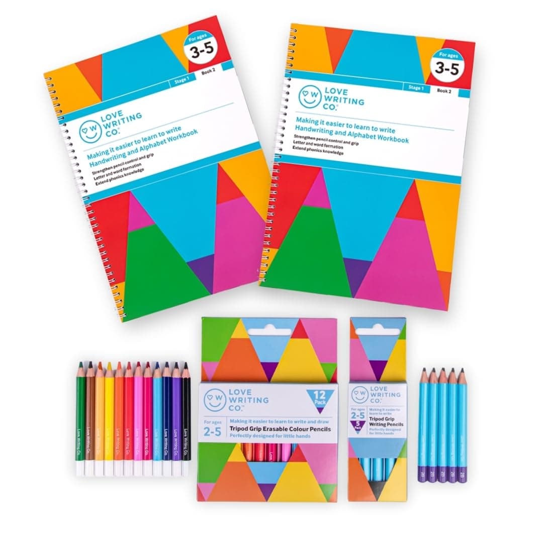 Love Writing Co. Beginners Learn To Write Pack Age 3-5yrs | 5 Tripod Grip Pen...