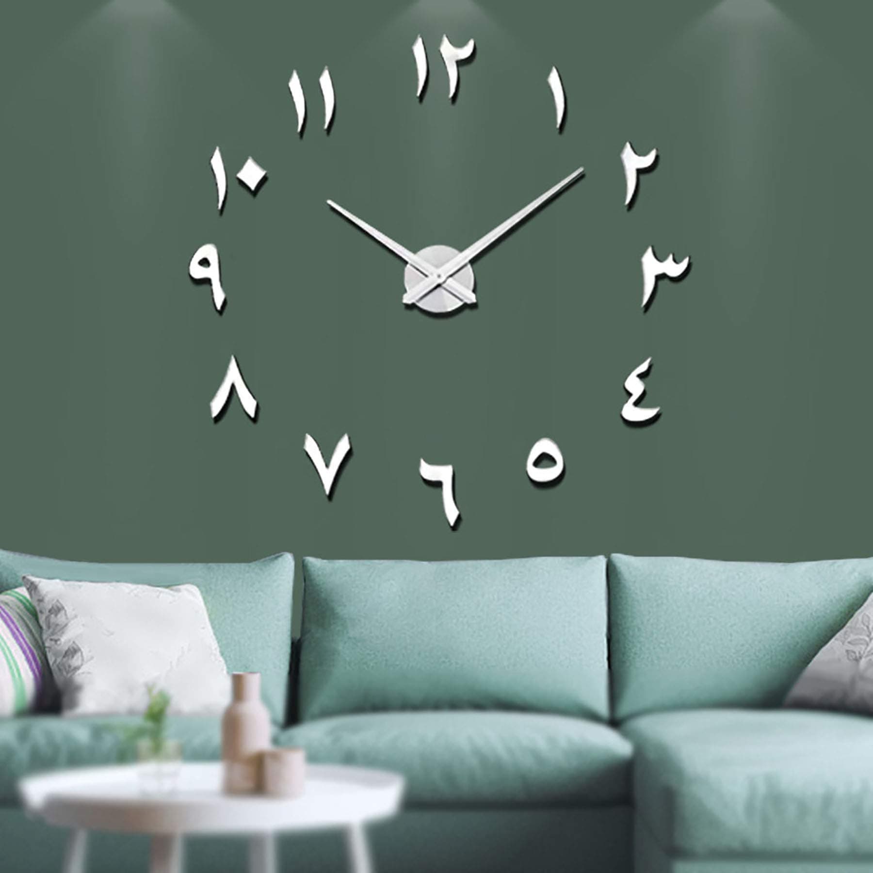 VANGOLD Eastern Arabic Number Wall Clock DIY Frameless Large 3D Mirror Sticker Big Watches for Home Office Decorations