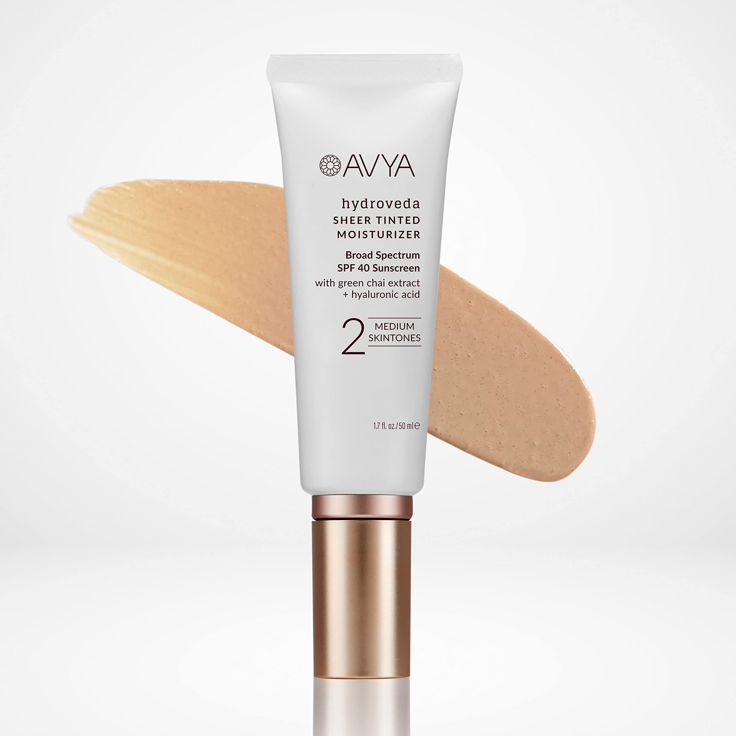 - AVYA SPF 40 Sheer Tinted Moisturizer with Hyaluronic Acid & Green Chai – Advanced Ayurvedic Skincare Treatment for Balanced and Brighter Skin/Medium Skintones Shade #2 (1.7oz/50ml)