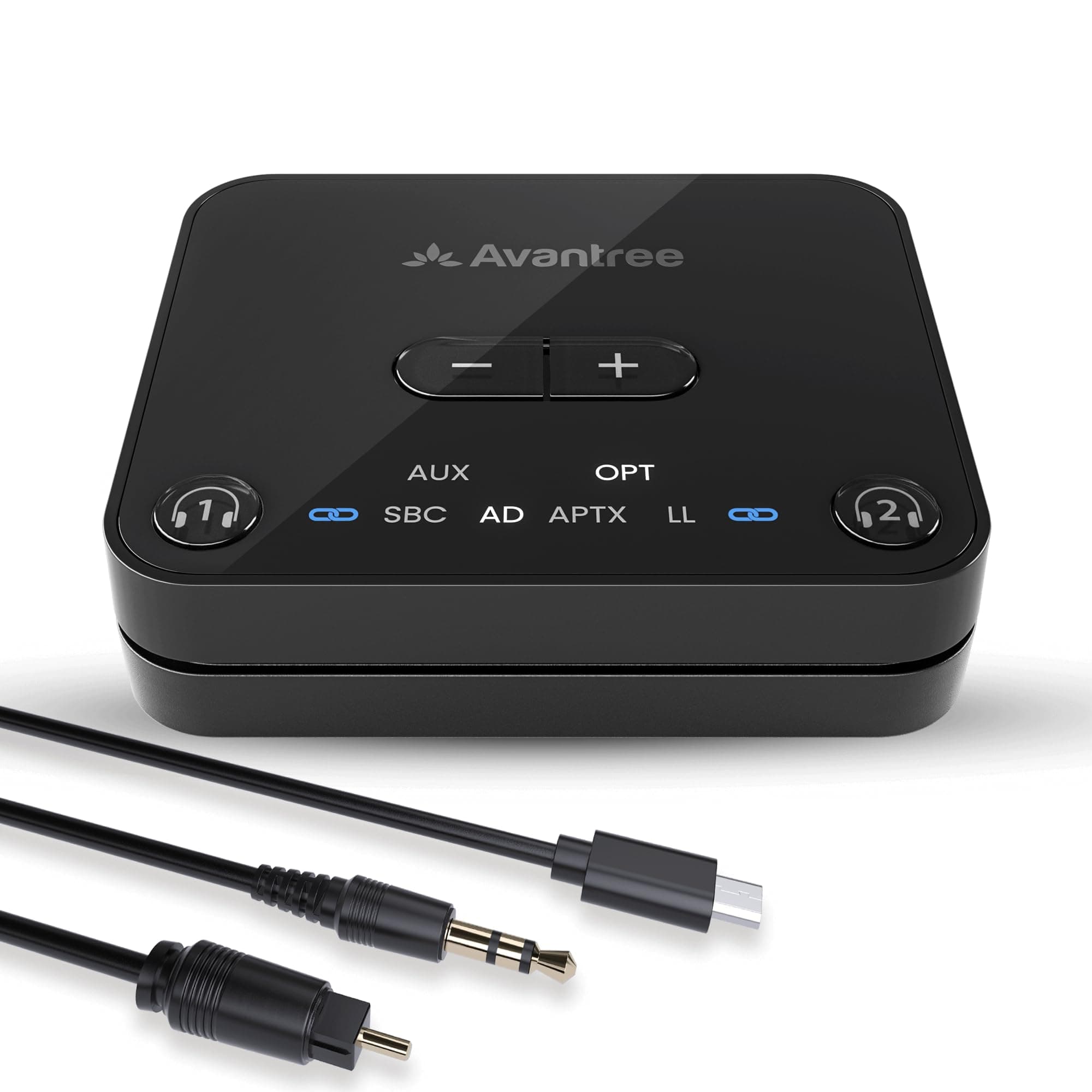 Audikast 3 [2025 Version] - Bluetooth 5.3 Transmitter Transmitter for TV with Optical or AUX Audio Output, aptX Adaptive & Low Latency, Dual Link for 2 Headphones and 30 Metre Range