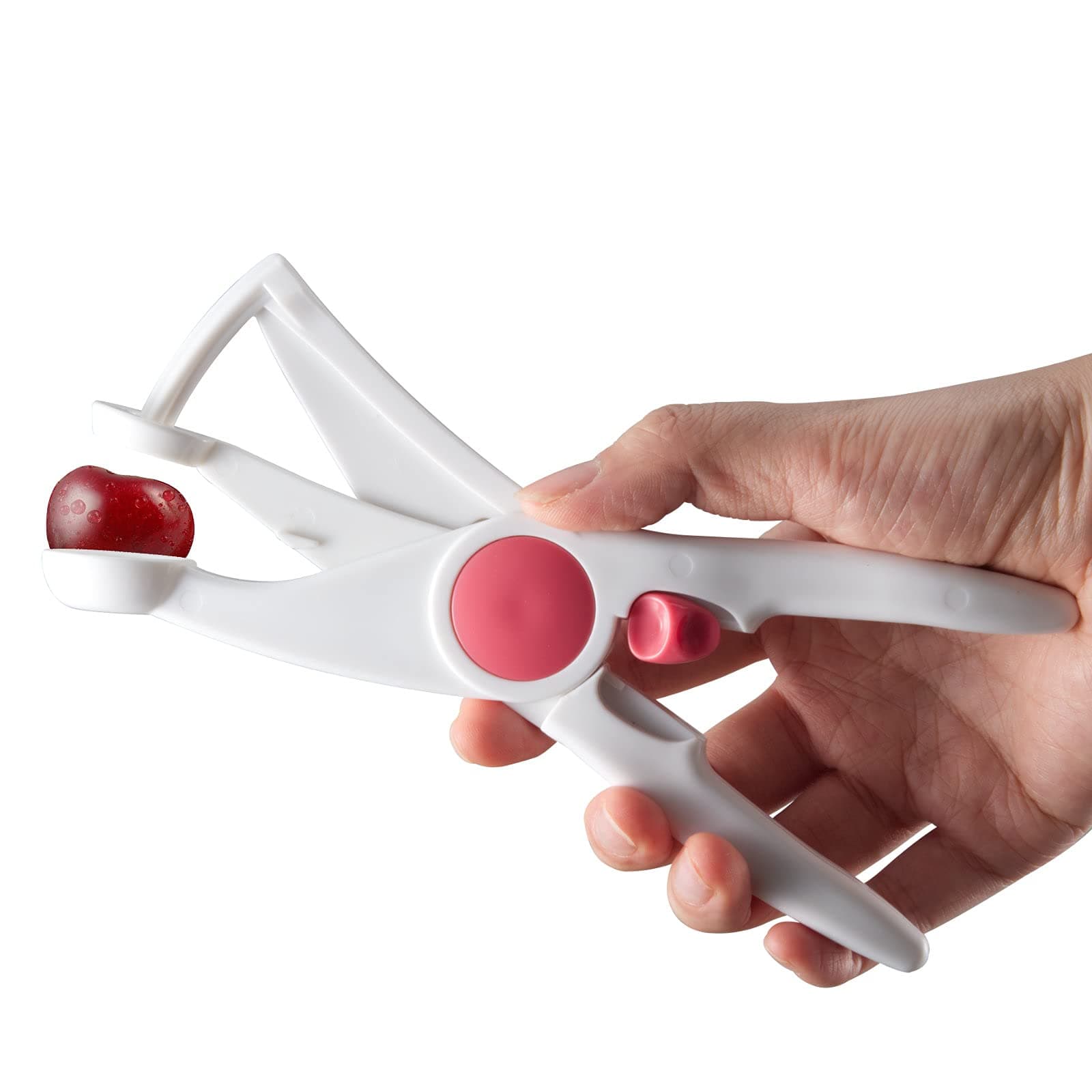 MICUCI Cherry Pitter with Scissors Handle, Portable Cherry Pitting Tool, Professional Fruit Corer and Pit Remover for all varieties of cherries, Dishwasher Safe Rapid Corer with Lock Latch