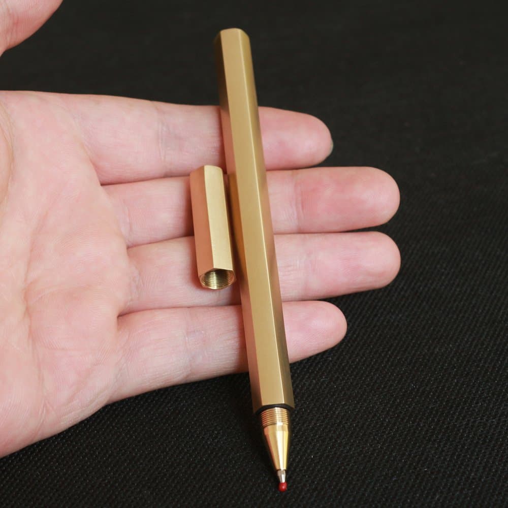 Gudelaa Handmade Hexagonal Shaped Solid Brass Tactical Pen Ball Point Pen Metal Sign Pen