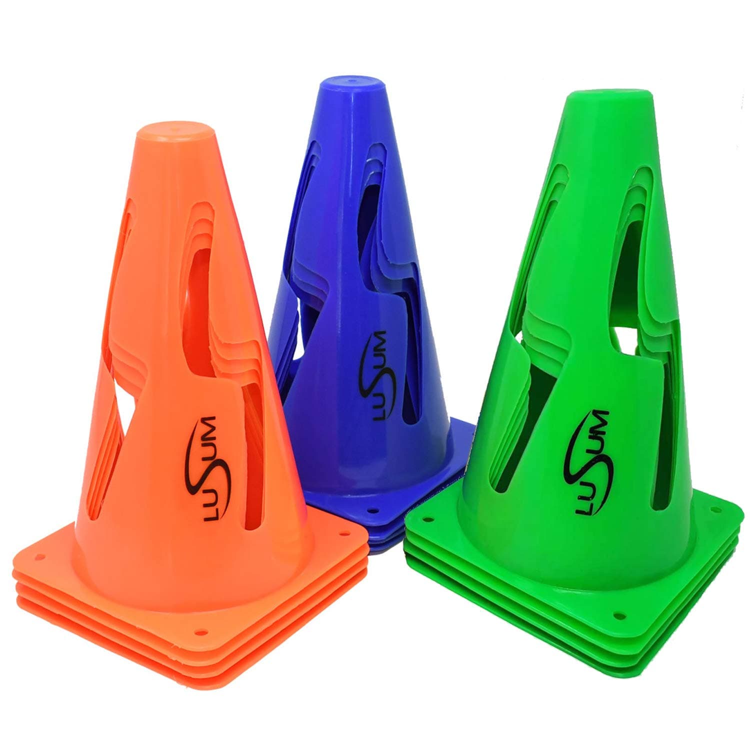 Lusum 9 Inch Football Training Safety Marker Cones 12-Pack - Flexible Traffic Cones - Collapsible for Kids Sports Drills - Kid Sport/Football Training Equipment