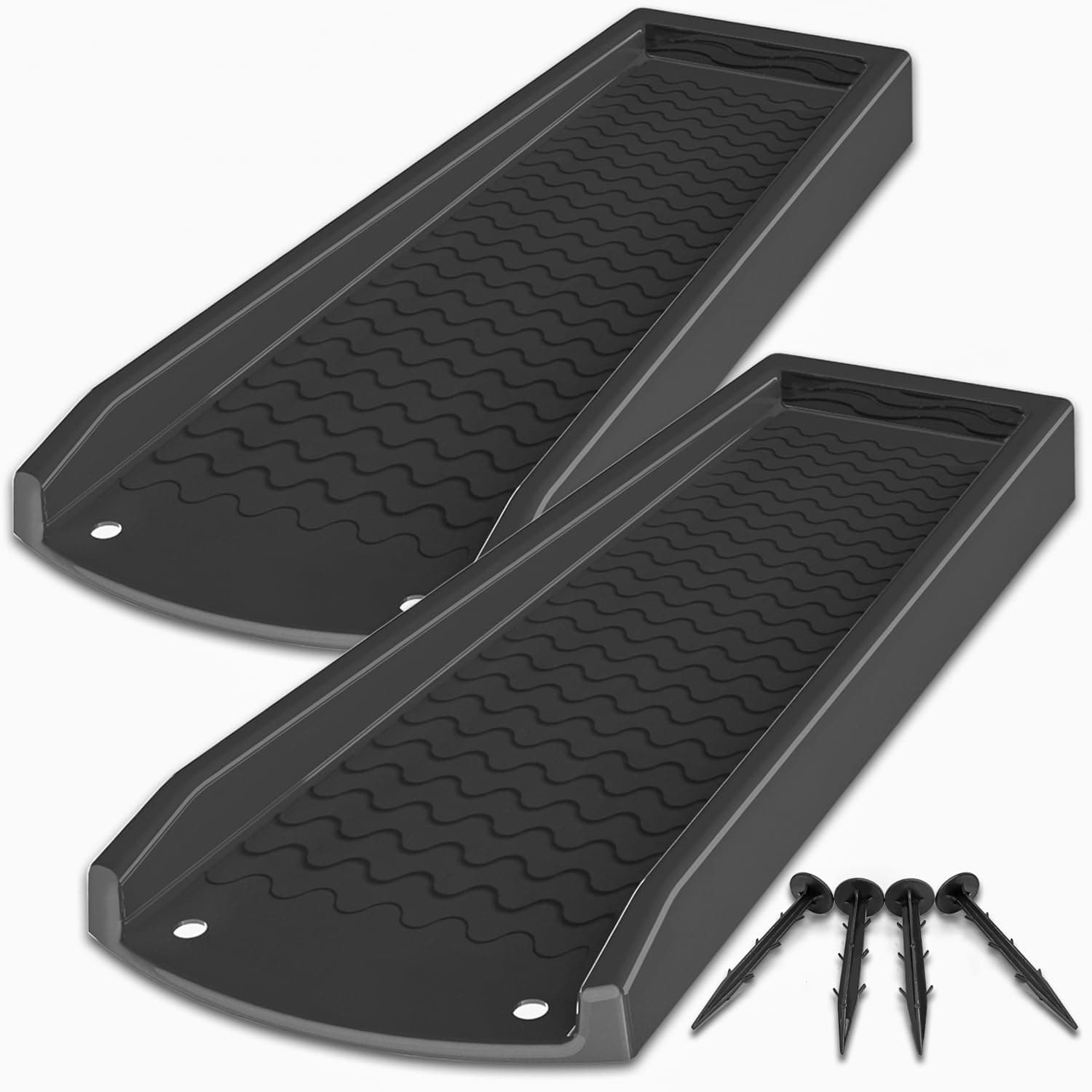 NAACOO 2 Pack Downspout Splash Block, 24" Rain Gutter Downspout Extensions/Extender with 4pc Fixing Nails, Drainage to Protect House Foundations(4 Piece|Black)