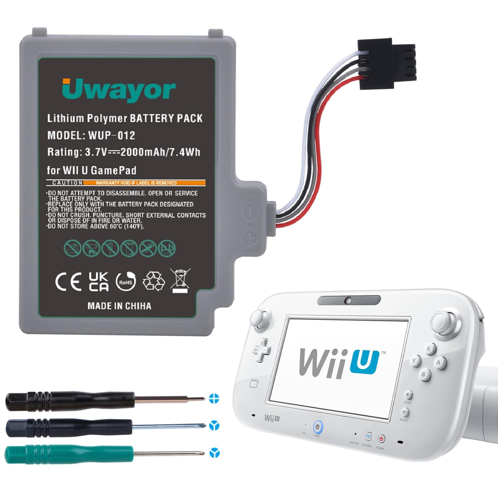 Uwayor Replacement Battery Pack for Wii U Gamepad Controller 3.7 V 2000 mAh WUP-012 Battery