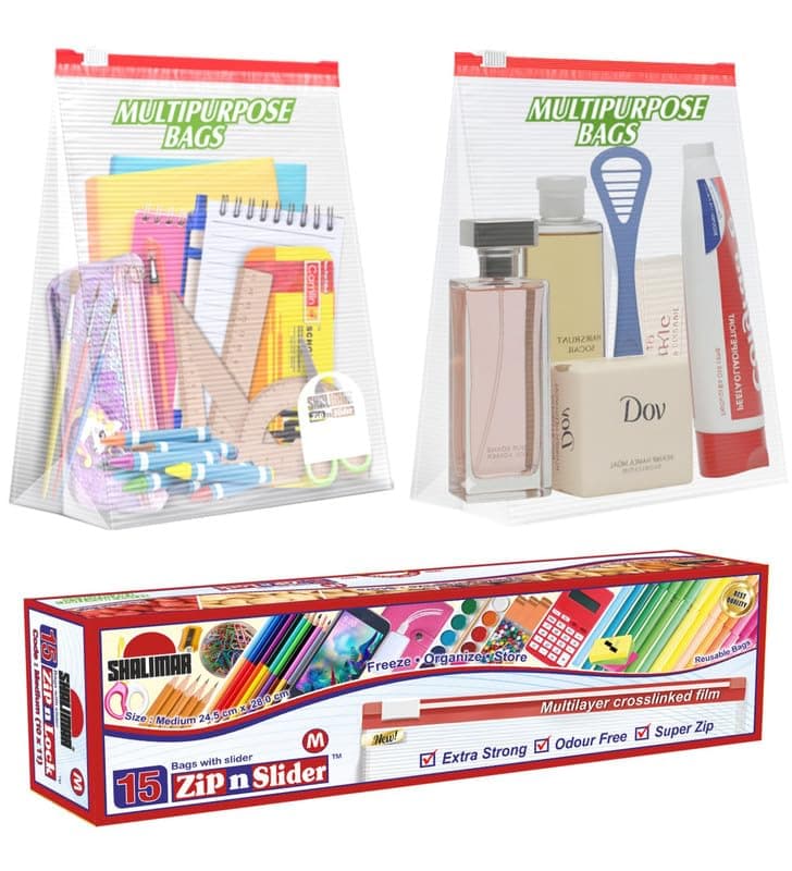 Zip 'N' Lock Reusable Slider Bag Size (Medium) Zip Lock Bag/Vegetable Bag/Freeze Bag/MultiPurpose Storage Bag Pack of 1 (15 Bags) Color Natural