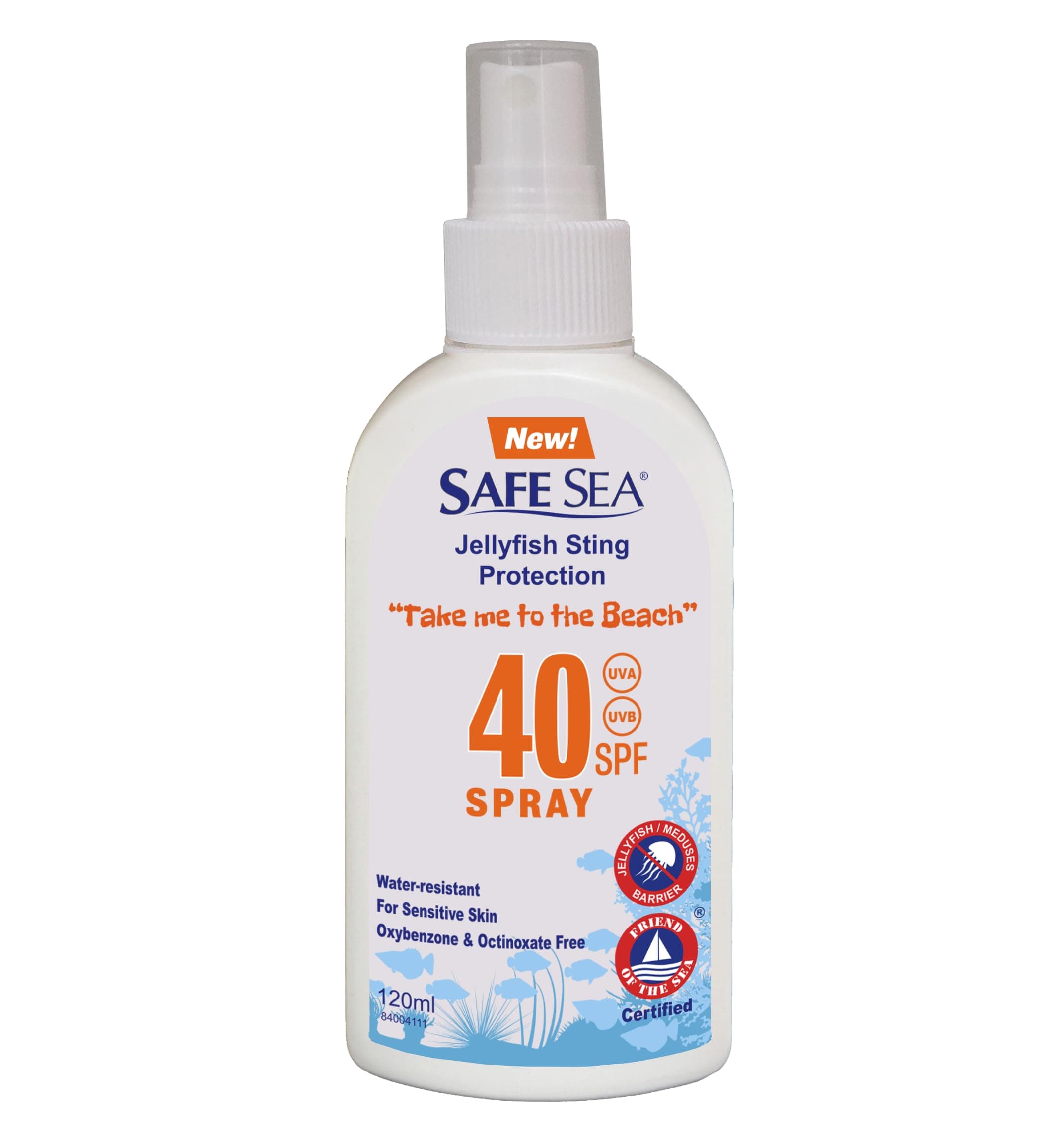 Jellyfish Sting-Blocking Sunscreen, SPF 40+ Spray 4 Fl oz, Waterproof, Biodegradable, Coral Reef-Safe – Body and Face Sunscreen, Anti-Jellyfish and Sea-Lice sting protection.