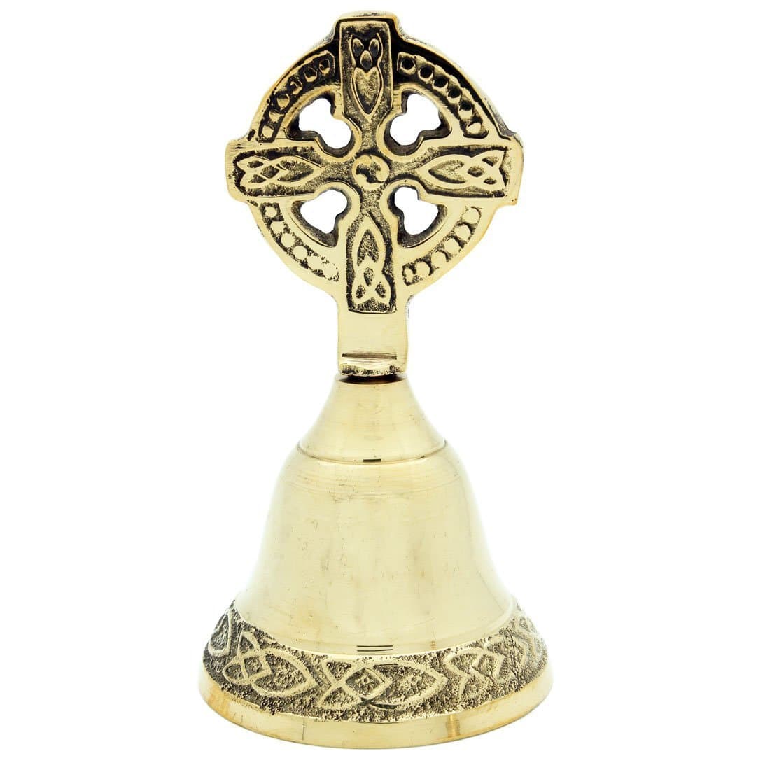 Liffey Artefacts Solid Brass Bell With Celtic Cross Shape Handle