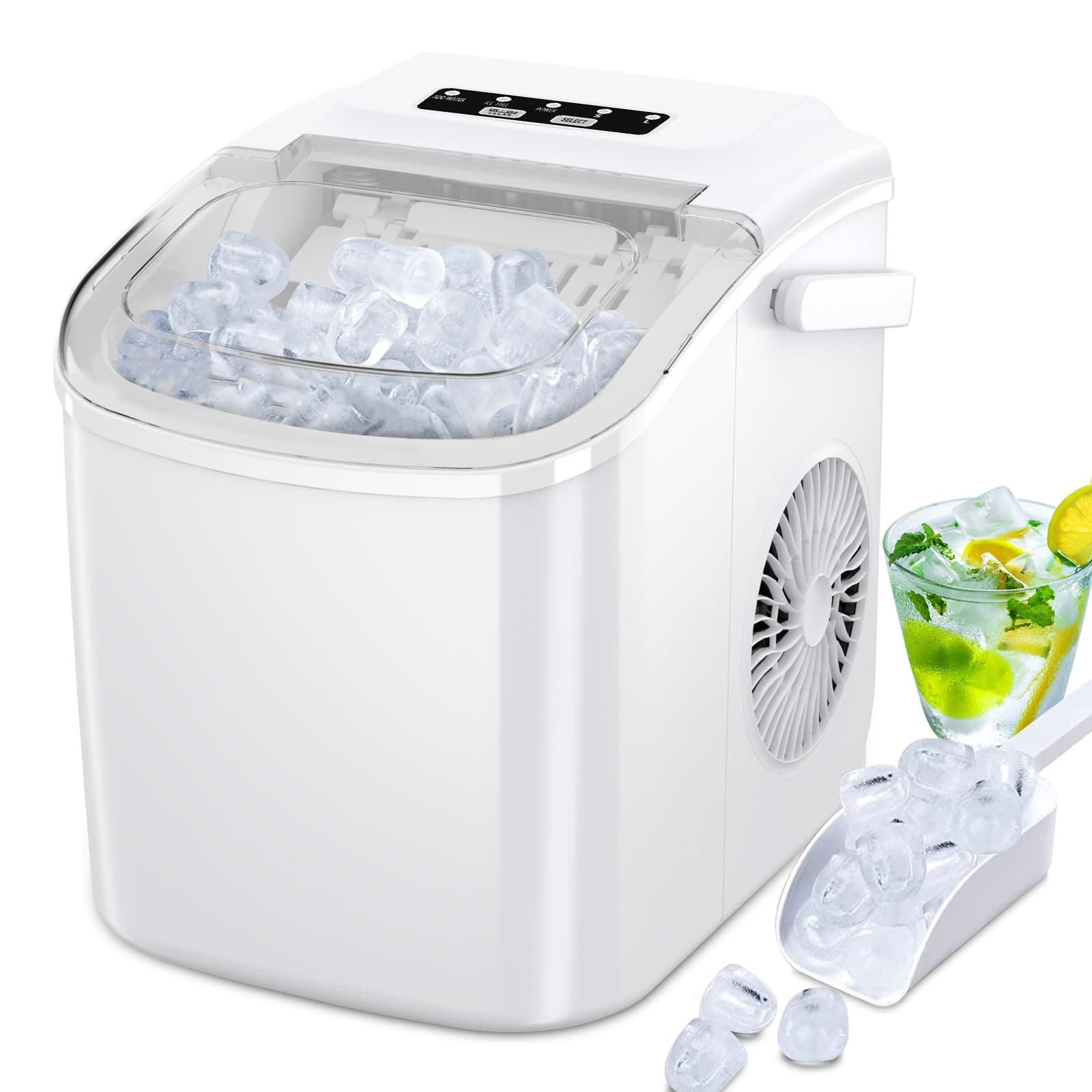 Countertop Ice Maker, Portable Ice Maker Machine with Carry Handle, Self-Cleaning Ice Makers, 9 Bullet Ice in 6 Mins, 26.5Lbs/24H with Ice Bags and Ice Scoop Basket for Home Bar Camping RV